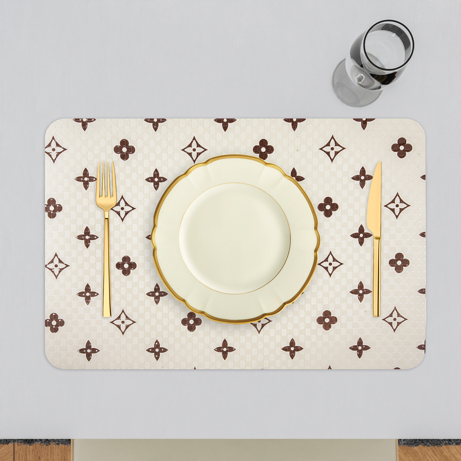 Kuber Industries Placemat  Placemats for Dining Room  Anti-Slip Table Mat Set  Placemats for Kitchen Table  Dining Table Placemats  Brown Star-Design Placemat  6 Piece Set  Cream