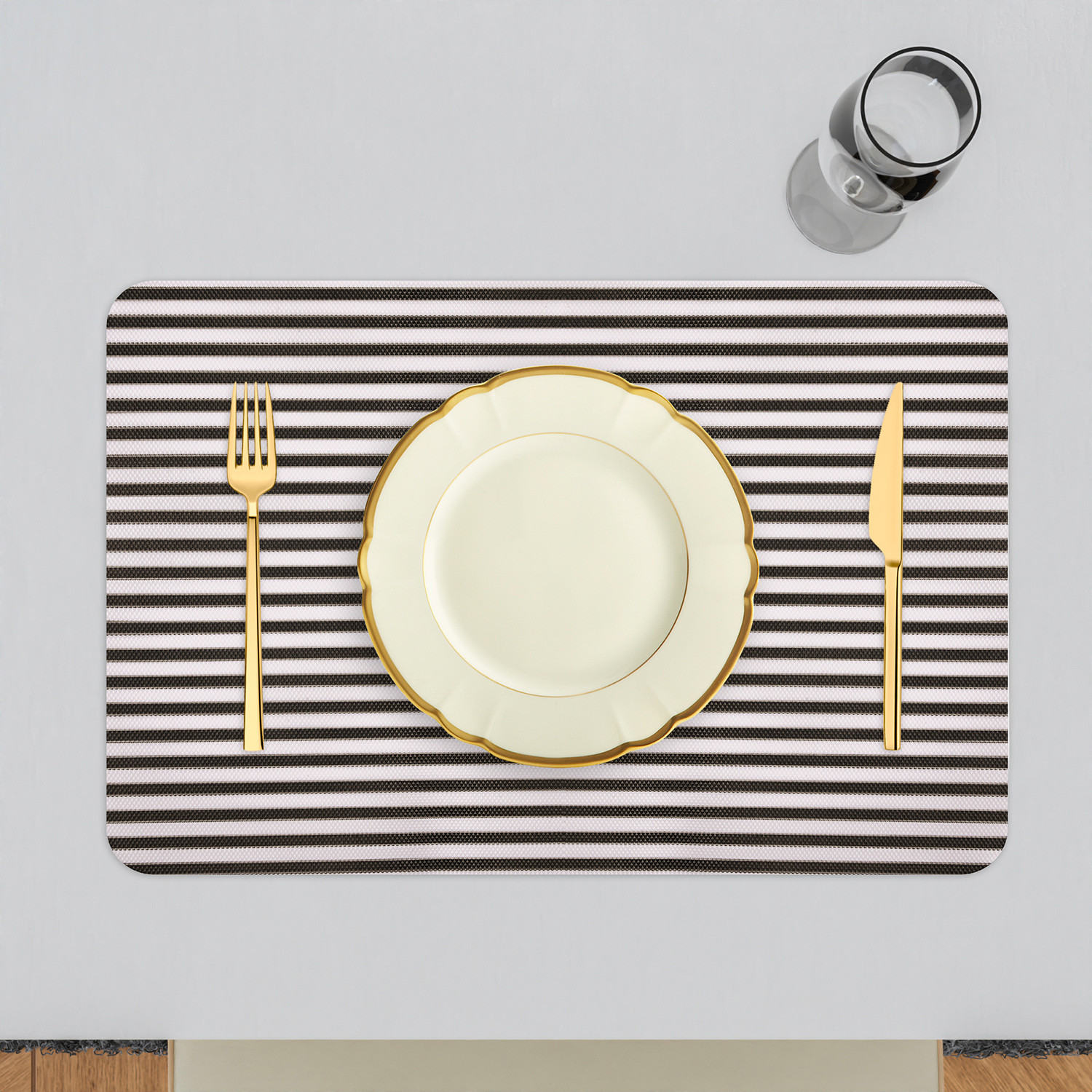 Kuber Industries Placemat  Placemats for Dining Room  Anti-Slip Table Mat Set  Placemats for Kitchen Table  Dining Table Placemats  Lining-Design Placemat  6 Piece Set  Black