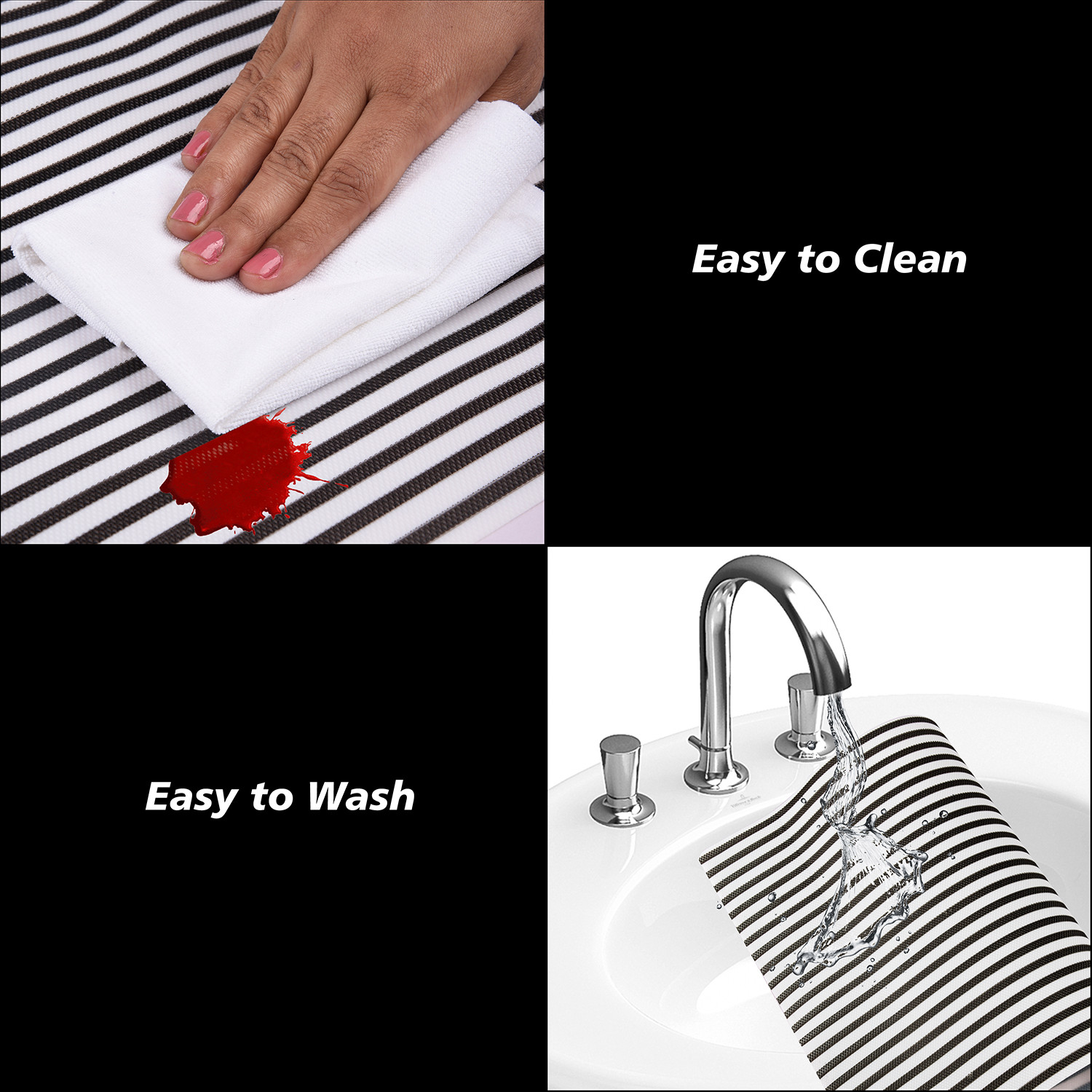 Kuber Industries Placemat  Placemats for Dining Room  Anti-Slip Table Mat Set  Placemats for Kitchen Table  Dining Table Placemats  Lining-Design Placemat  6 Piece Set  Black