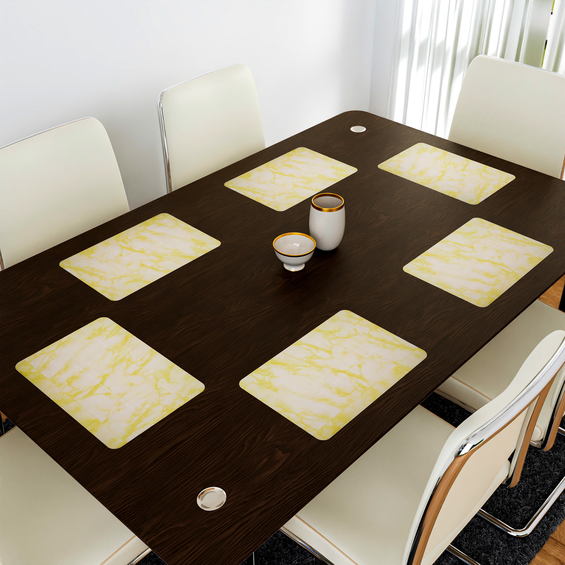 Kuber Industries Placemat  Placemats for Dining Room  Anti-Slip Table Mat Set  Placemats for Kitchen Table  Dining Table Placemats  Marble Placemat  6 Piece Set  Yellow