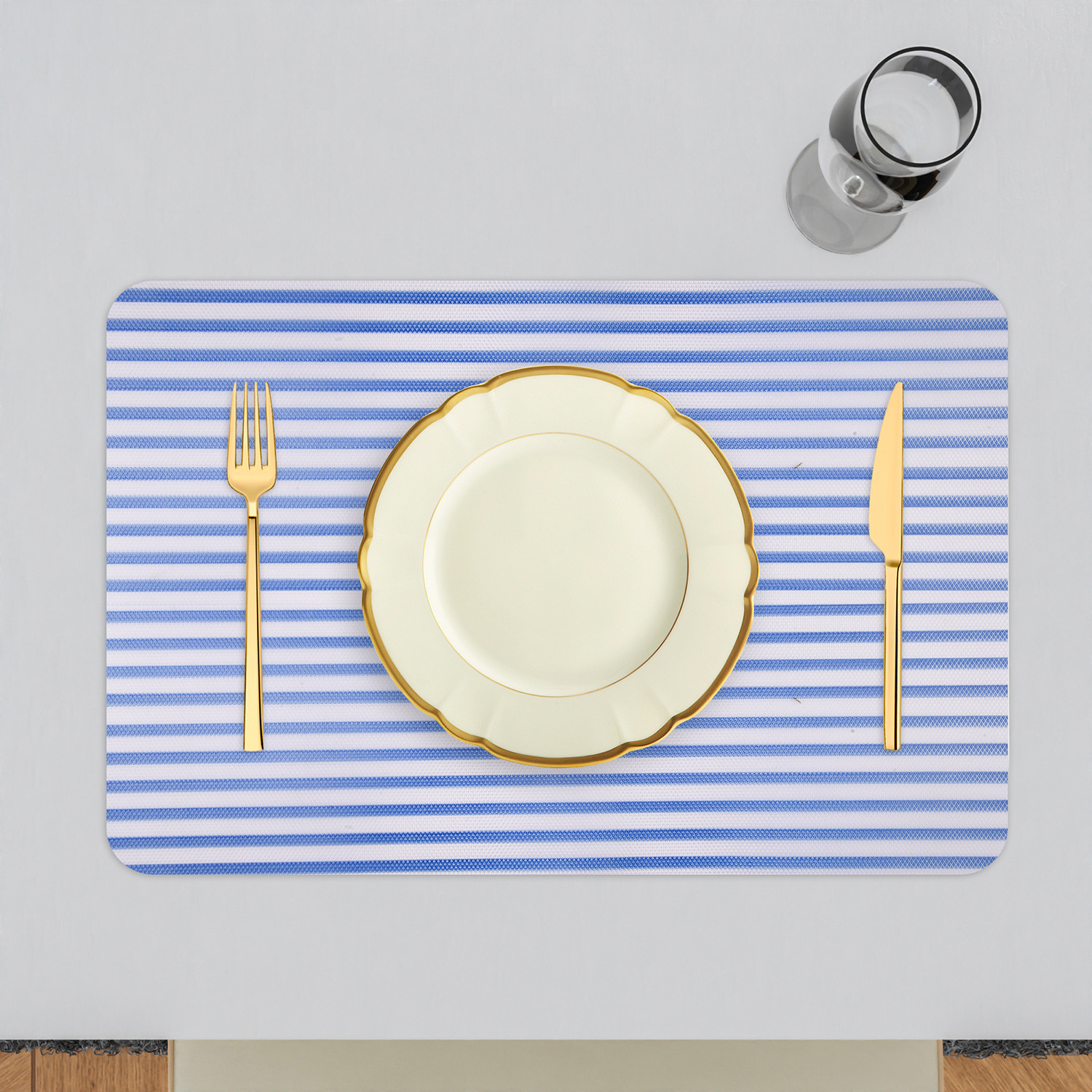 Kuber Industries Placemat | Placemats for Dining Room | Anti-Slip Table Mat Set | Placemats for Kitchen Table | Dining Table Placemats | Lining-Design Placemat | 6 Piece Set | Blue