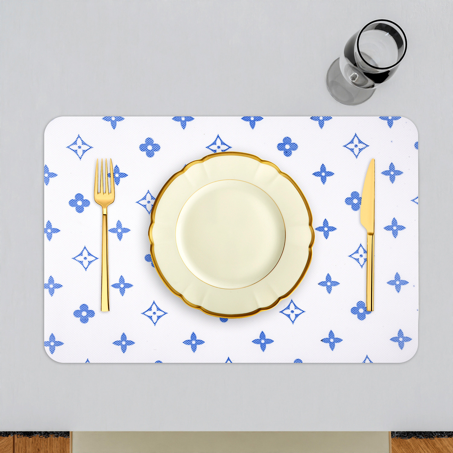 Kuber Industries Placemat | Placemats for Dining Room | Anti-Slip Table Mat Set | Placemats for Kitchen Table | Dining Table Placemats | Blue Star-Design Placemat | 6 Piece Set | White