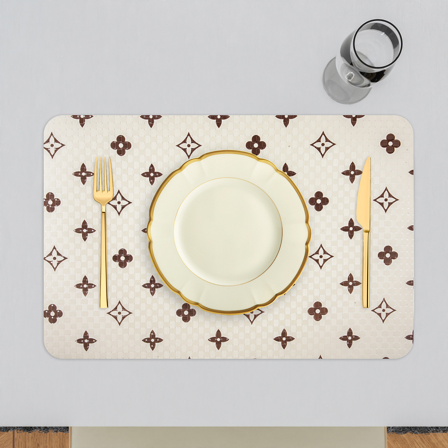 Kuber Industries Placemat | Placemats for Dining Room | Anti-Slip Table Mat Set | Placemats for Kitchen Table | Dining Table Placemats | Brown Star-Design Placemat | 6 Piece Set | Cream