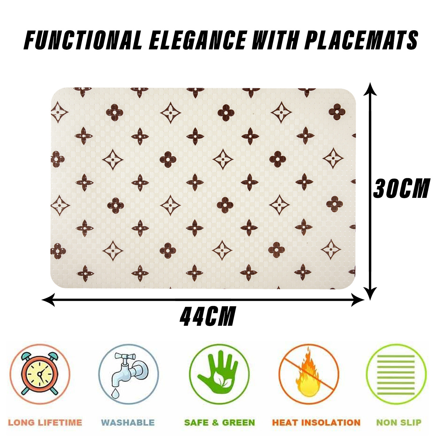 Kuber Industries Placemat | Placemats for Dining Room | Anti-Slip Table Mat Set | Placemats for Kitchen Table | Dining Table Placemats | Brown Star-Design Placemat | 6 Piece Set | Cream