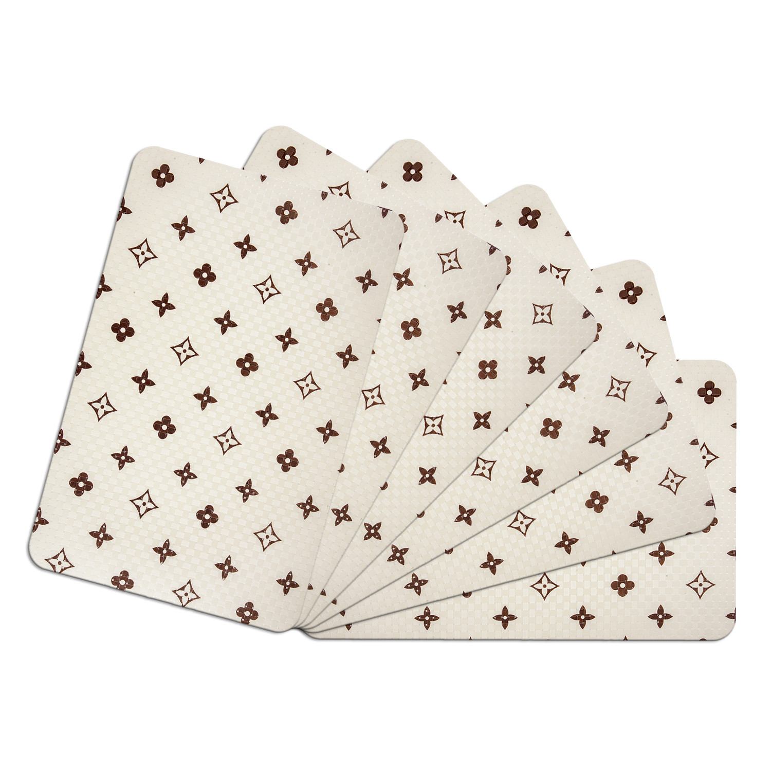 Kuber Industries Placemat | Placemats for Dining Room | Anti-Slip Table Mat Set | Placemats for Kitchen Table | Dining Table Placemats | Brown Star-Design Placemat | 6 Piece Set | Cream