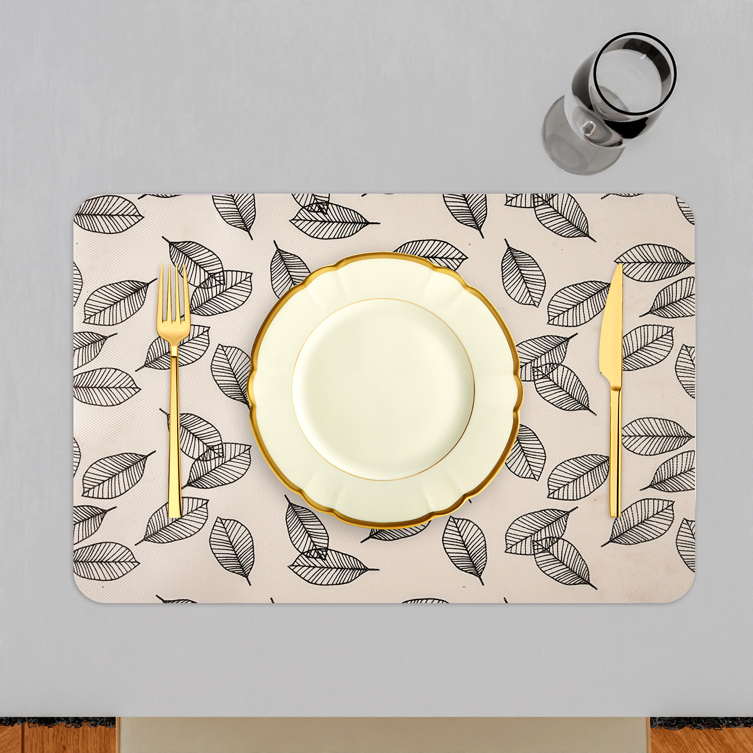 Kuber Industries Placemat | Placemats for Dining Room | Anti-Slip Table Mat Set | Placemats for Kitchen Table | Dining Table Placemats | Leaf-Design Placemat | 6 Piece Set | Cream