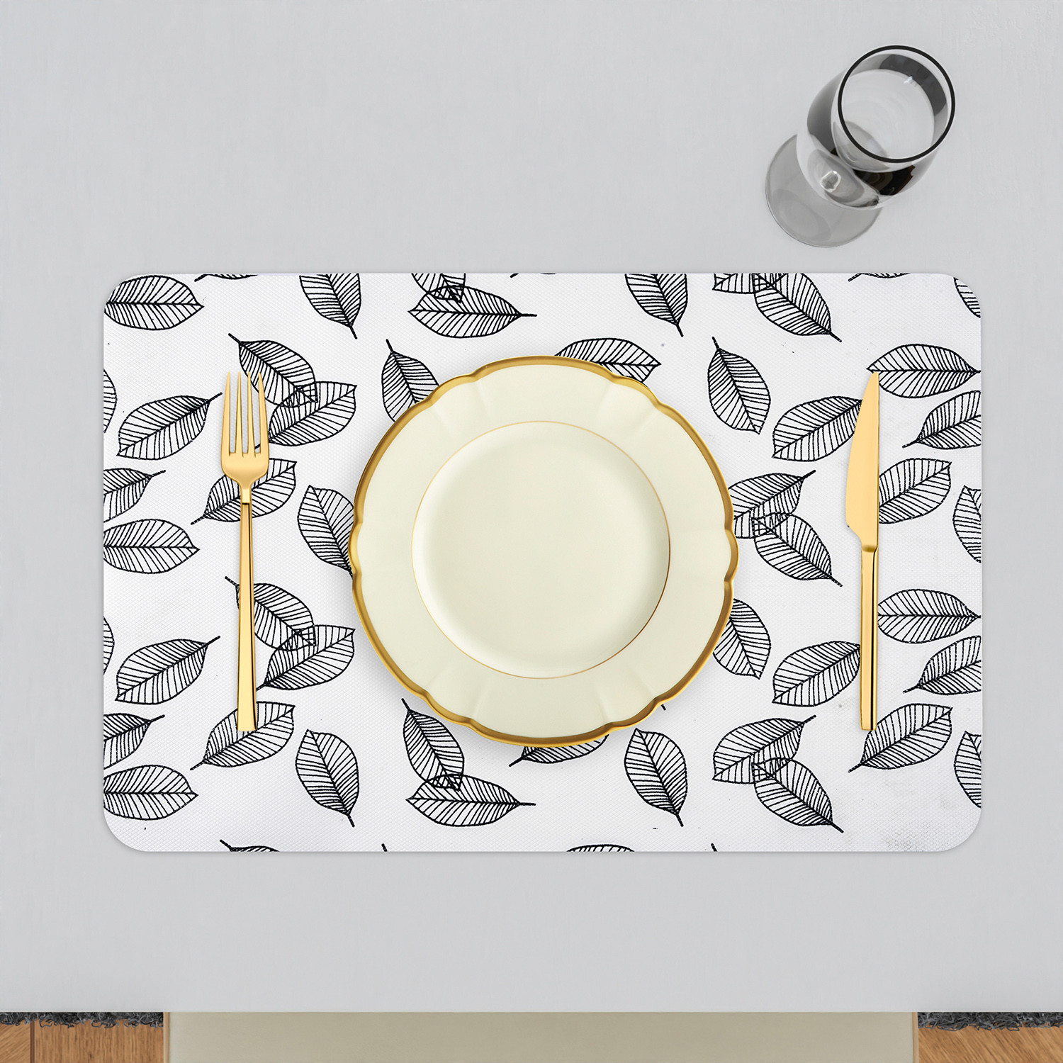 Kuber Industries Placemat | Placemats for Dining Room | Anti-Slip Table Mat Set | Placemats for Kitchen Table | Dining Table Placemats | Leaf-Design Placemat | 6 Piece Set | White