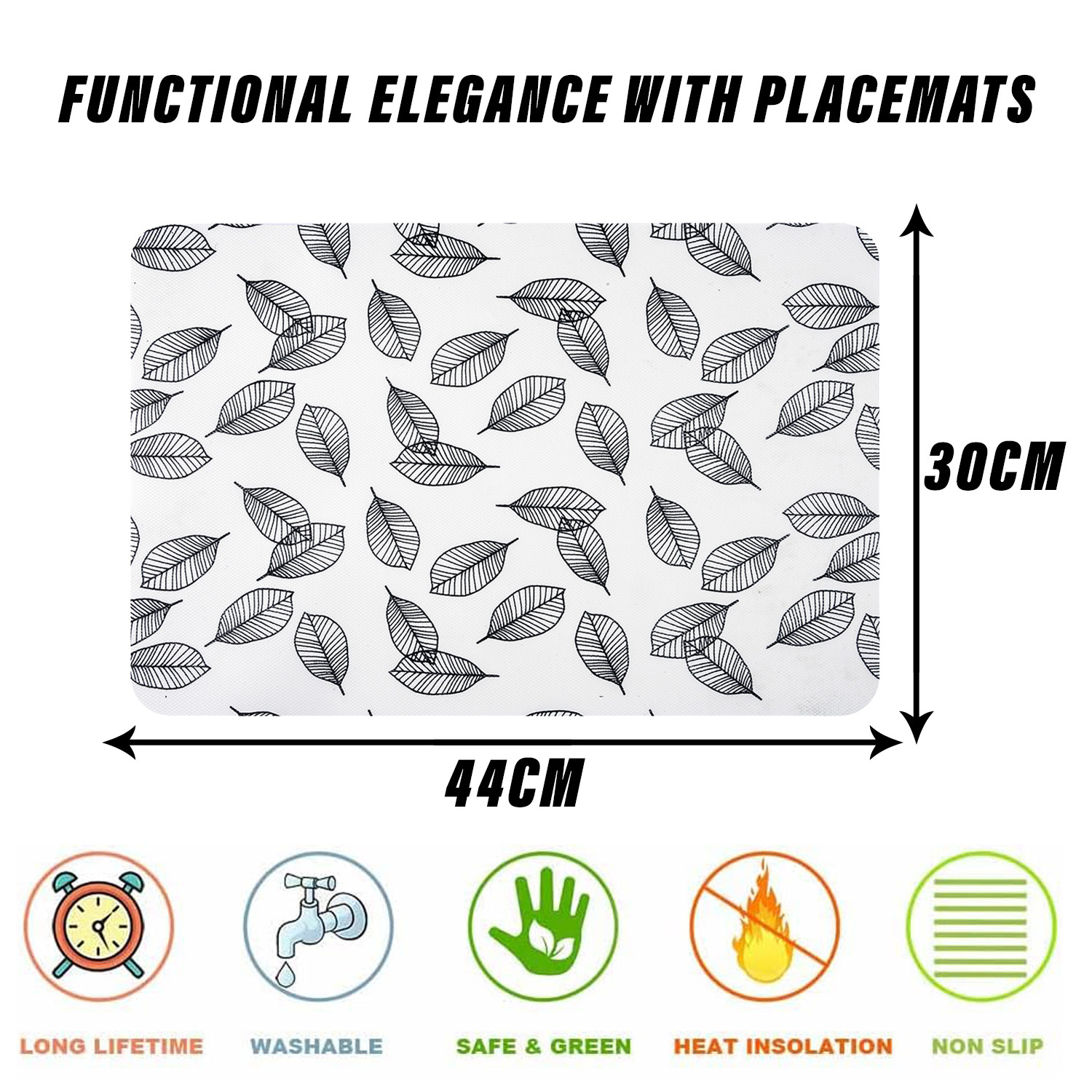 Kuber Industries Placemat | Placemats for Dining Room | Anti-Slip Table Mat Set | Placemats for Kitchen Table | Dining Table Placemats | Leaf-Design Placemat | 6 Piece Set | White