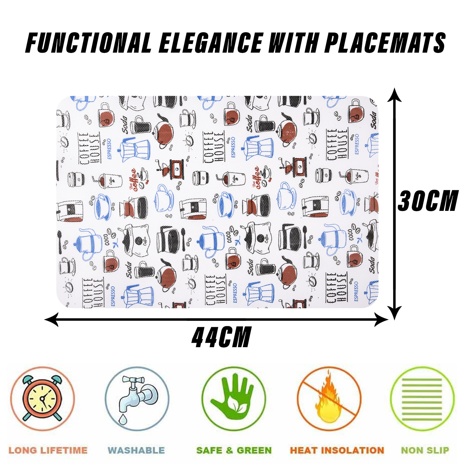 Kuber Industries Placemat | Placemats for Dining Room | Anti-Slip Table Mat Set | Placemats for Kitchen Table | Dining Table Placemats | Coffee House Placemat | 6 Piece Set | Blue