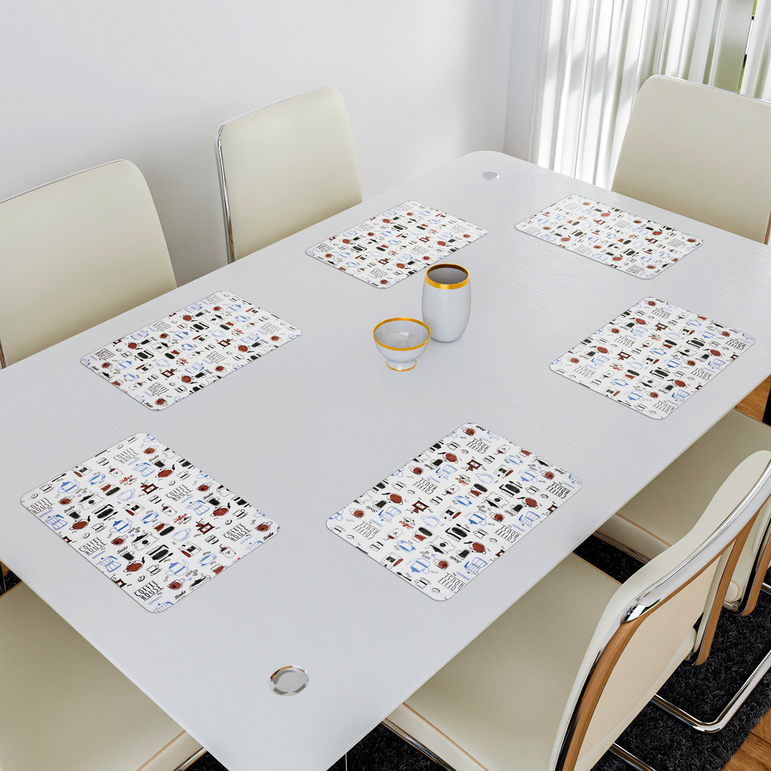 Kuber Industries Placemat | Placemats for Dining Room | Anti-Slip Table Mat Set | Placemats for Kitchen Table | Dining Table Placemats | Coffee House Placemat | 6 Piece Set | Blue