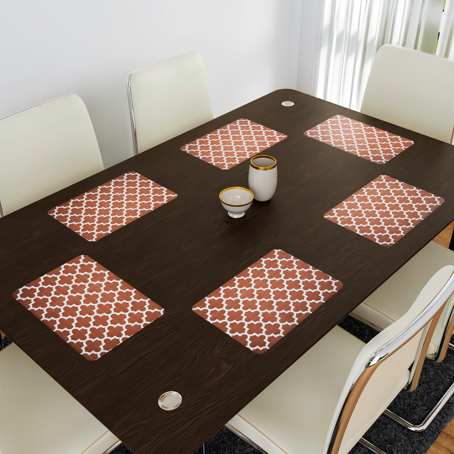 Kuber Industries Placemat | Placemats for Dining Room | Anti-Slip Table Mat Set | Placemats for Kitchen Table | Dining Table Placemats | Hexagon-Design Placemat | 6 Piece Set | Red