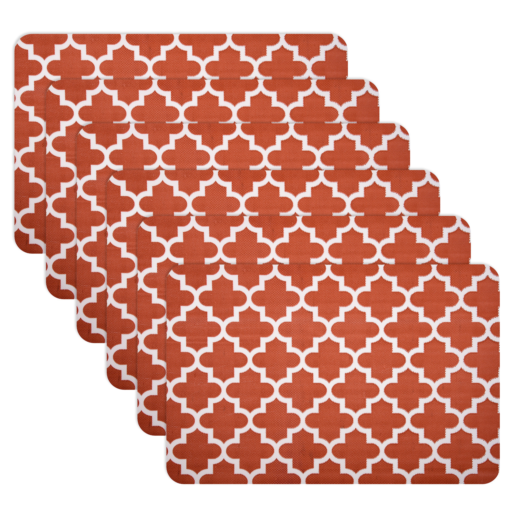 Kuber Industries Placemat | Placemats for Dining Room | Anti-Slip Table Mat Set | Placemats for Kitchen Table | Dining Table Placemats | Hexagon-Design Placemat | 6 Piece Set | Red