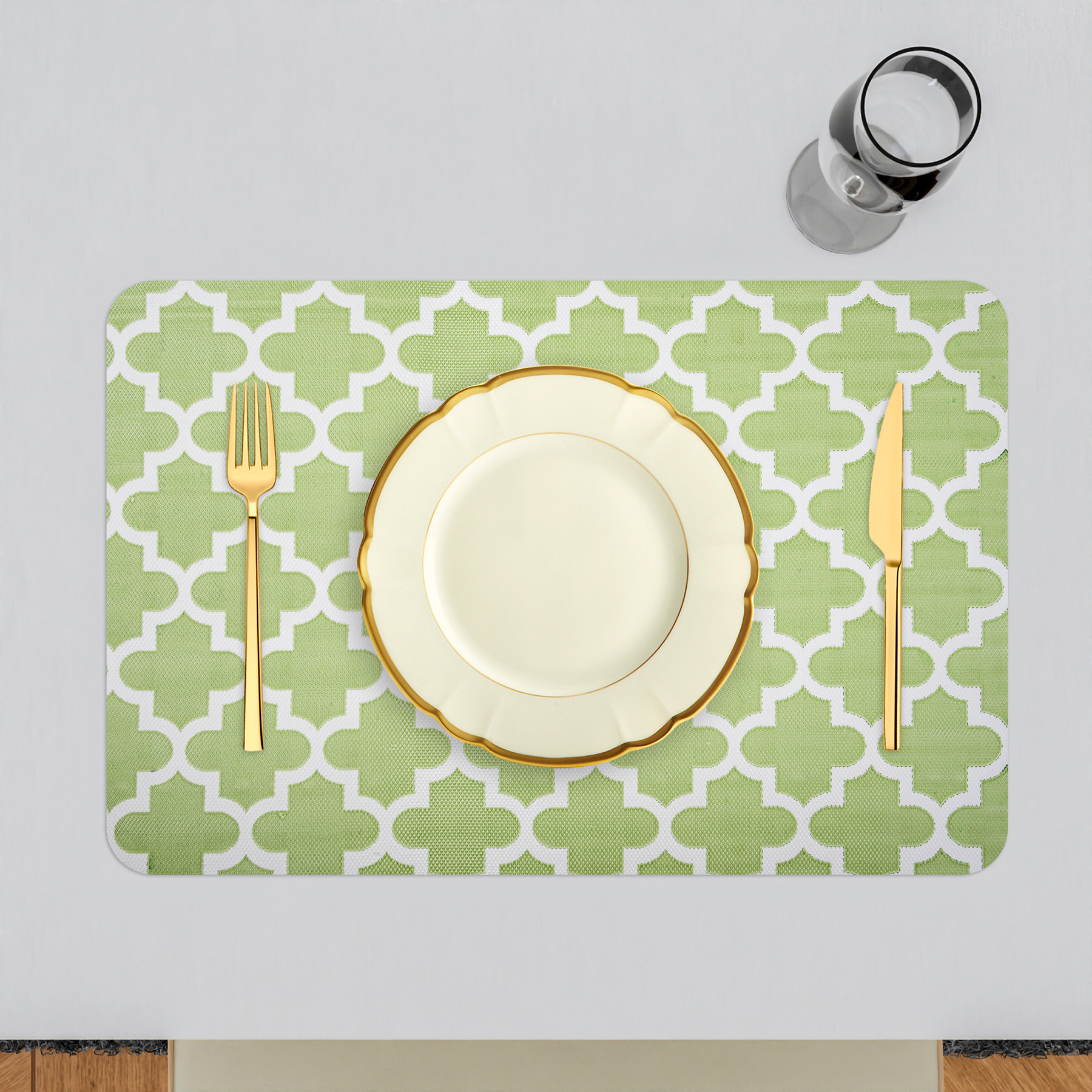 Kuber Industries Placemat | Placemats for Dining Room | Anti-Slip Table Mat Set | Placemats for Kitchen Table | Dining Table Placemats | Hexagon-Design Placemat | 6 Piece Set | Green