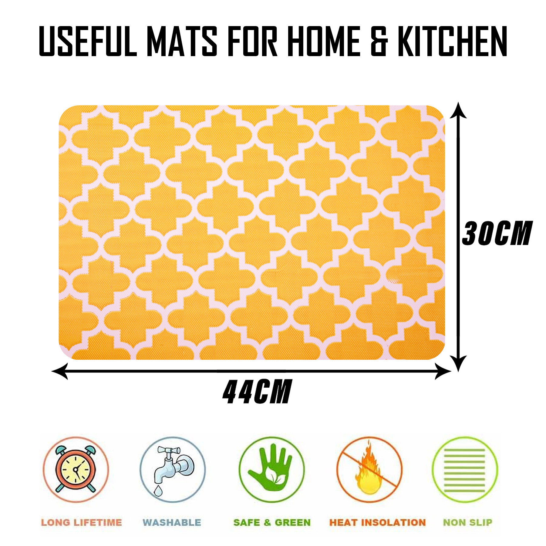 Kuber Industries Placemat | Placemats for Dining Room | Anti-Slip Table Mat Set | Placemats for Kitchen Table | Dining Table Placemats | Hexagon-Design Placemat | 6 Piece Set | Yellow