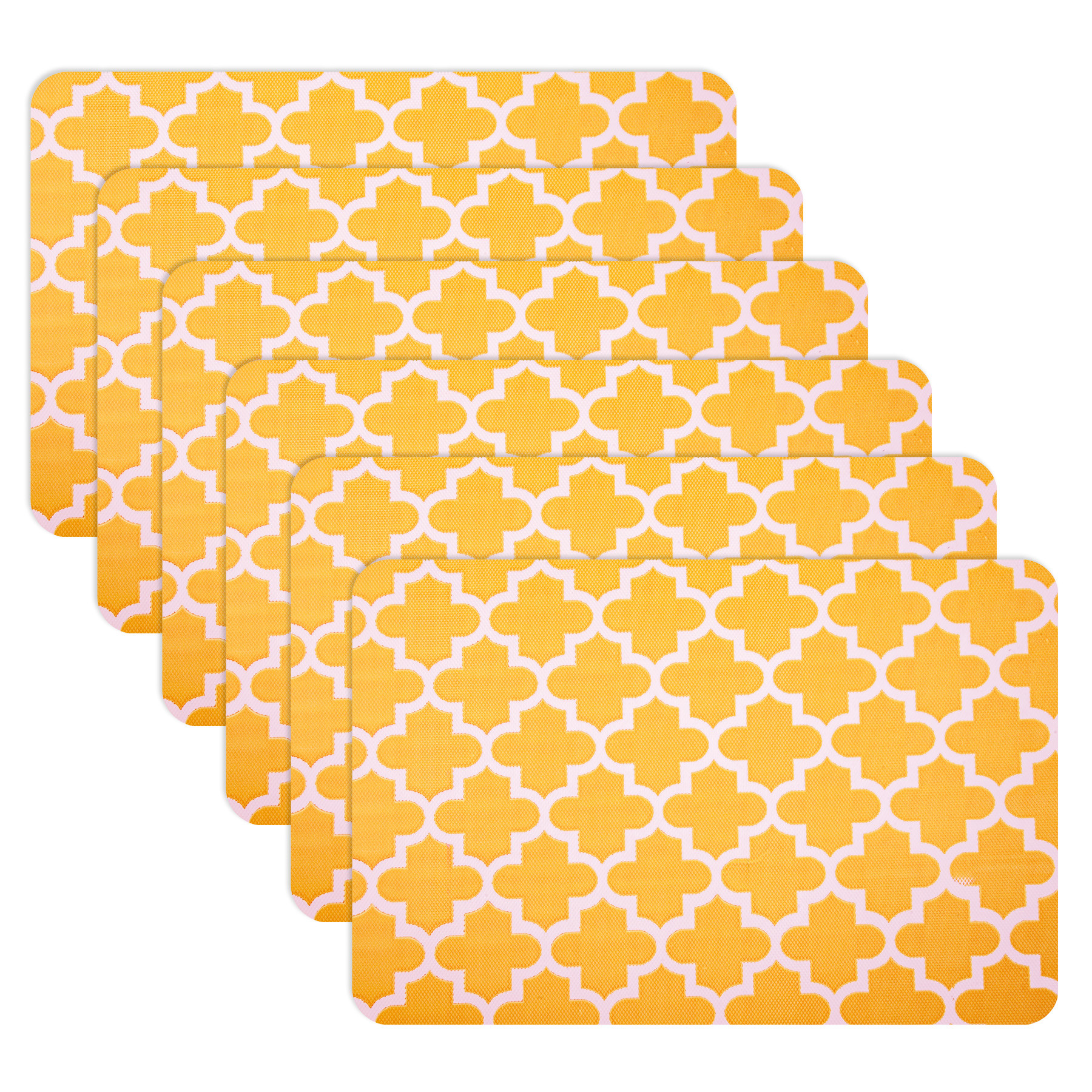 Kuber Industries Placemat | Placemats for Dining Room | Anti-Slip Table Mat Set | Placemats for Kitchen Table | Dining Table Placemats | Hexagon-Design Placemat | 6 Piece Set | Yellow