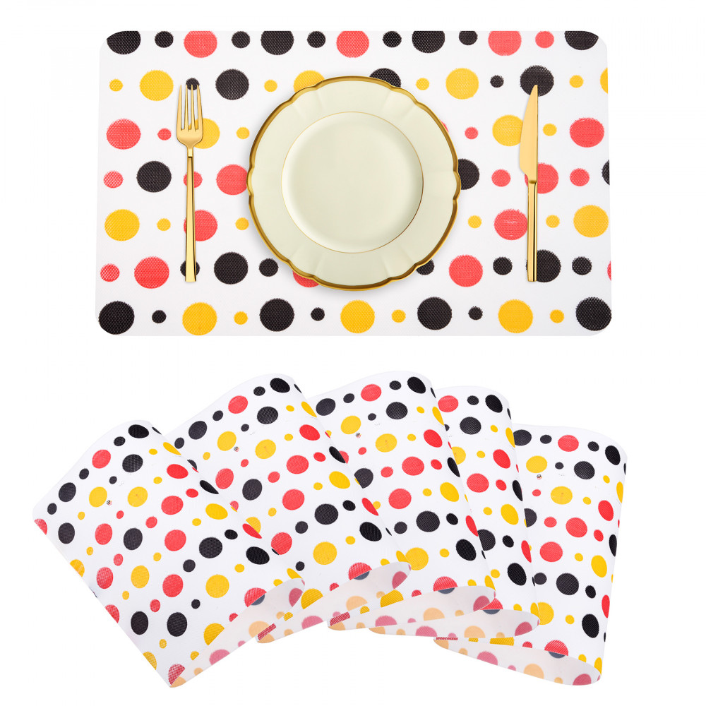 Kuber Industries Placemat | Placemats for Dining Room | Anti-Slip Table Mat Set | Placemats for Kitchen Table | Dining Table Placemats | Multi Dot Placemat | 6 Piece Set | White