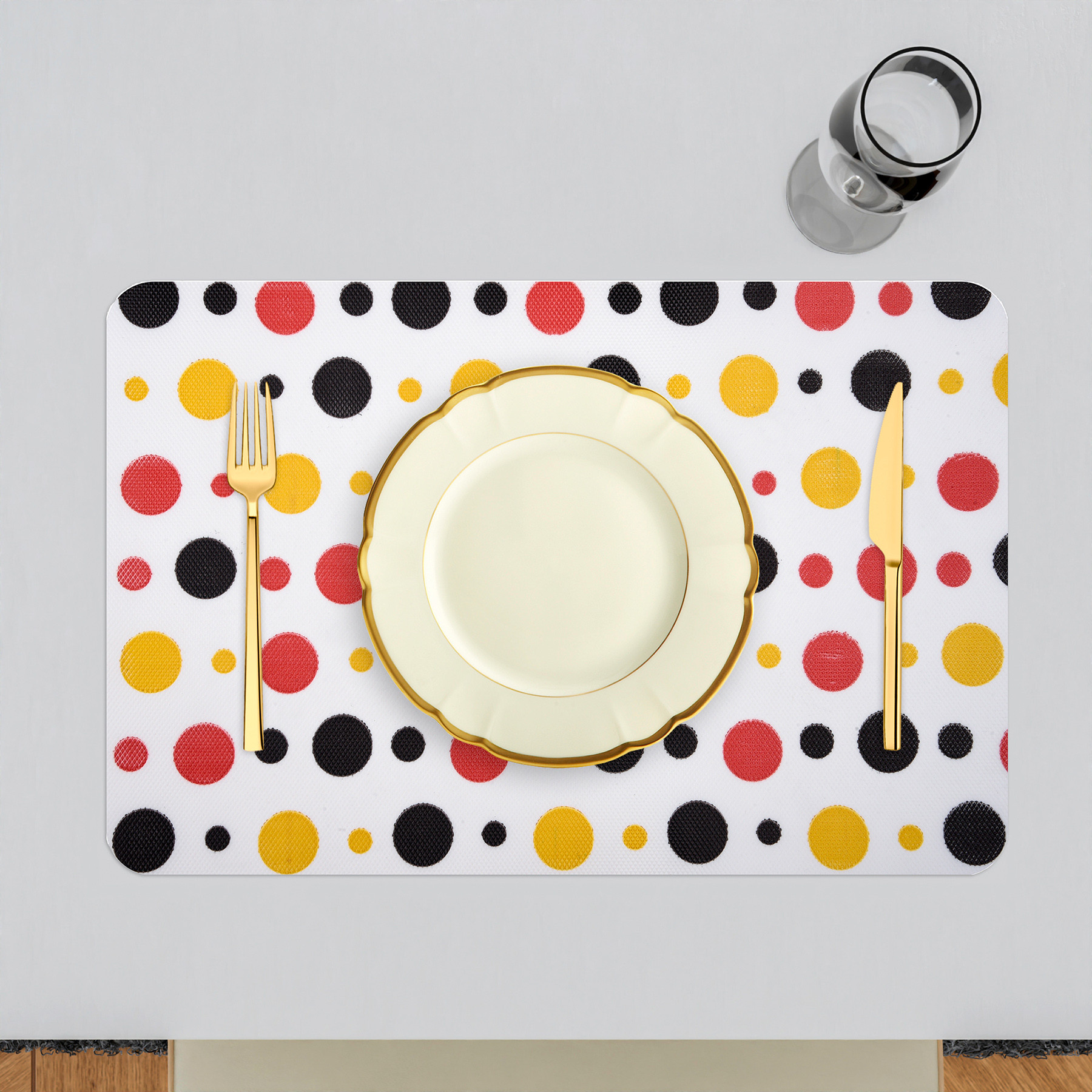 Kuber Industries Placemat | Placemats for Dining Room | Anti-Slip Table Mat Set | Placemats for Kitchen Table | Dining Table Placemats | Multi Dot Placemat | 6 Piece Set | White
