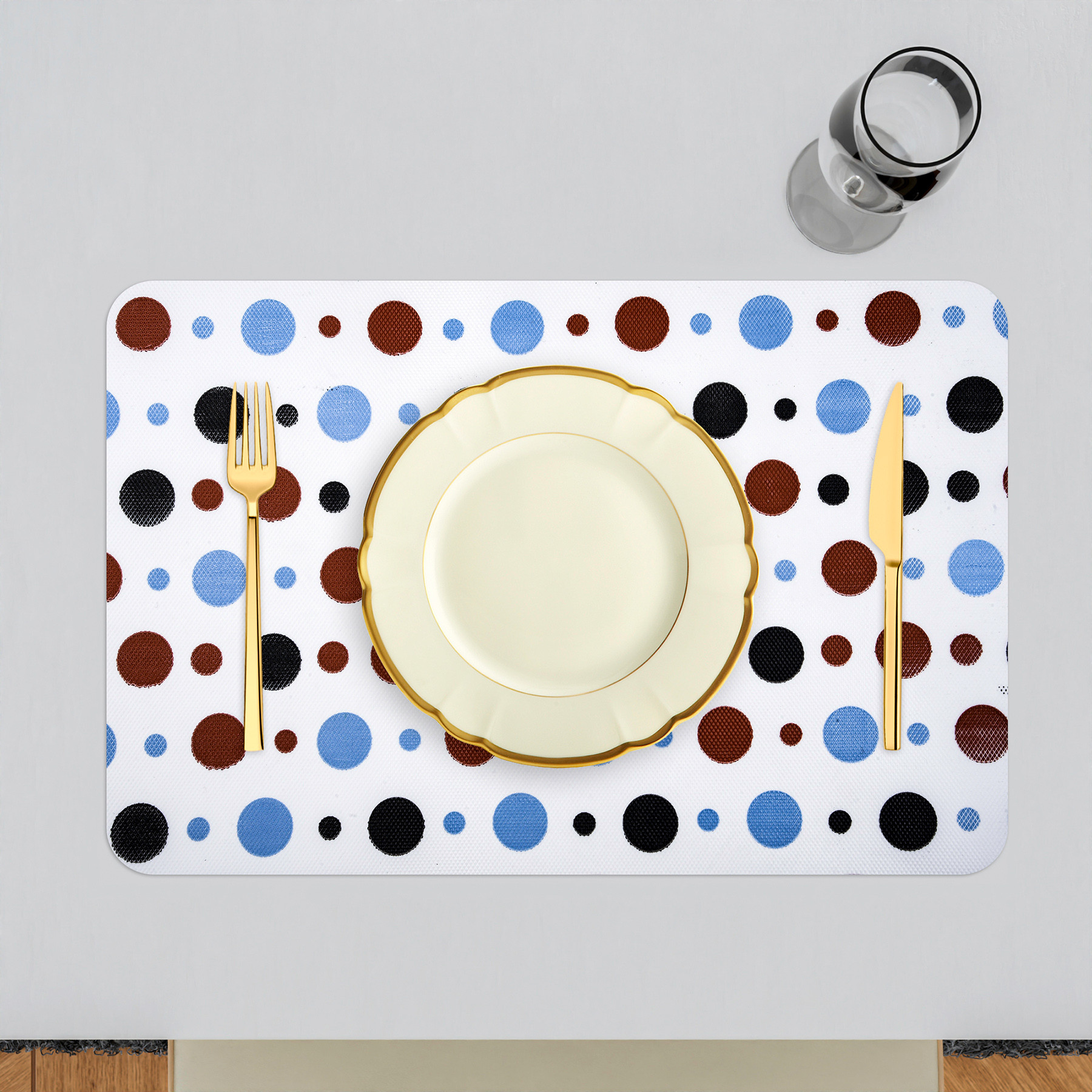 Kuber Industries Placemat | Placemats for Dining Room | Anti-Slip Table Mat Set | Placemats for Kitchen Table | Dining Table Placemats | Multi Dot Placemat | 6 Piece Set | White