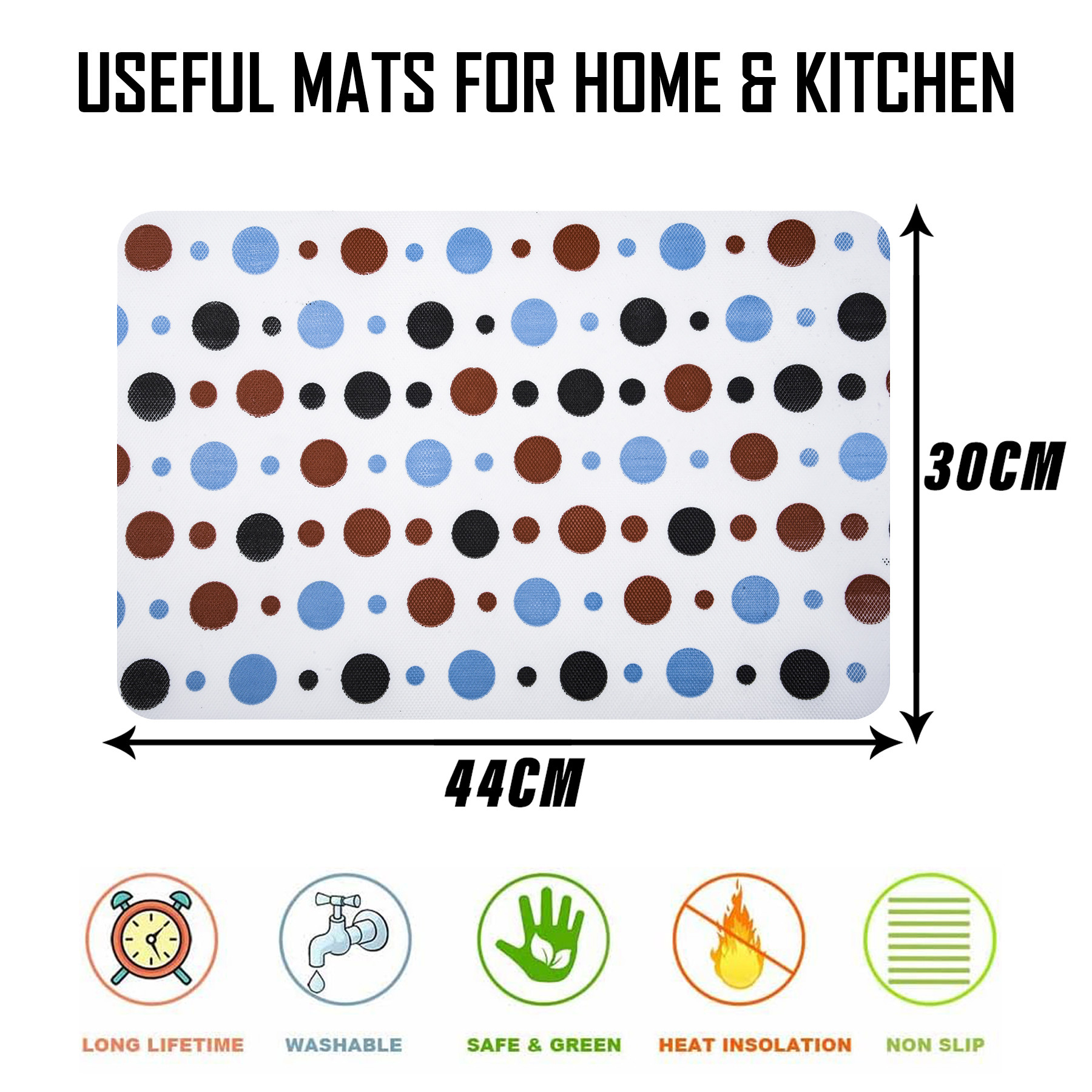 Kuber Industries Placemat | Placemats for Dining Room | Anti-Slip Table Mat Set | Placemats for Kitchen Table | Dining Table Placemats | Multi Dot Placemat | 6 Piece Set | White