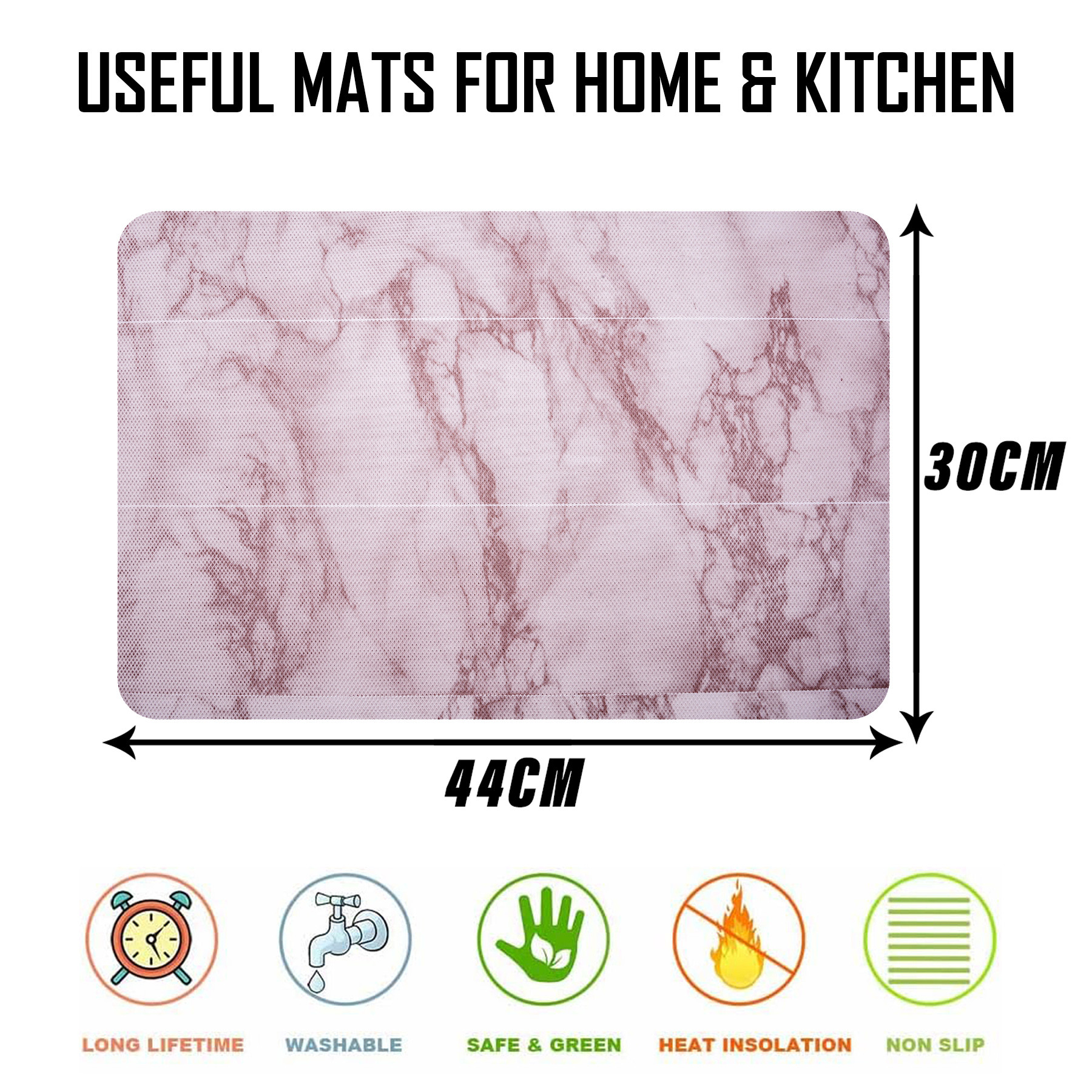 Kuber Industries Placemat | Placemats for Dining Room | Anti-Slip Table Mat Set | Placemats for Kitchen Table | Dining Table Placemats | Marble Placemat | 6 Piece Set | Pink