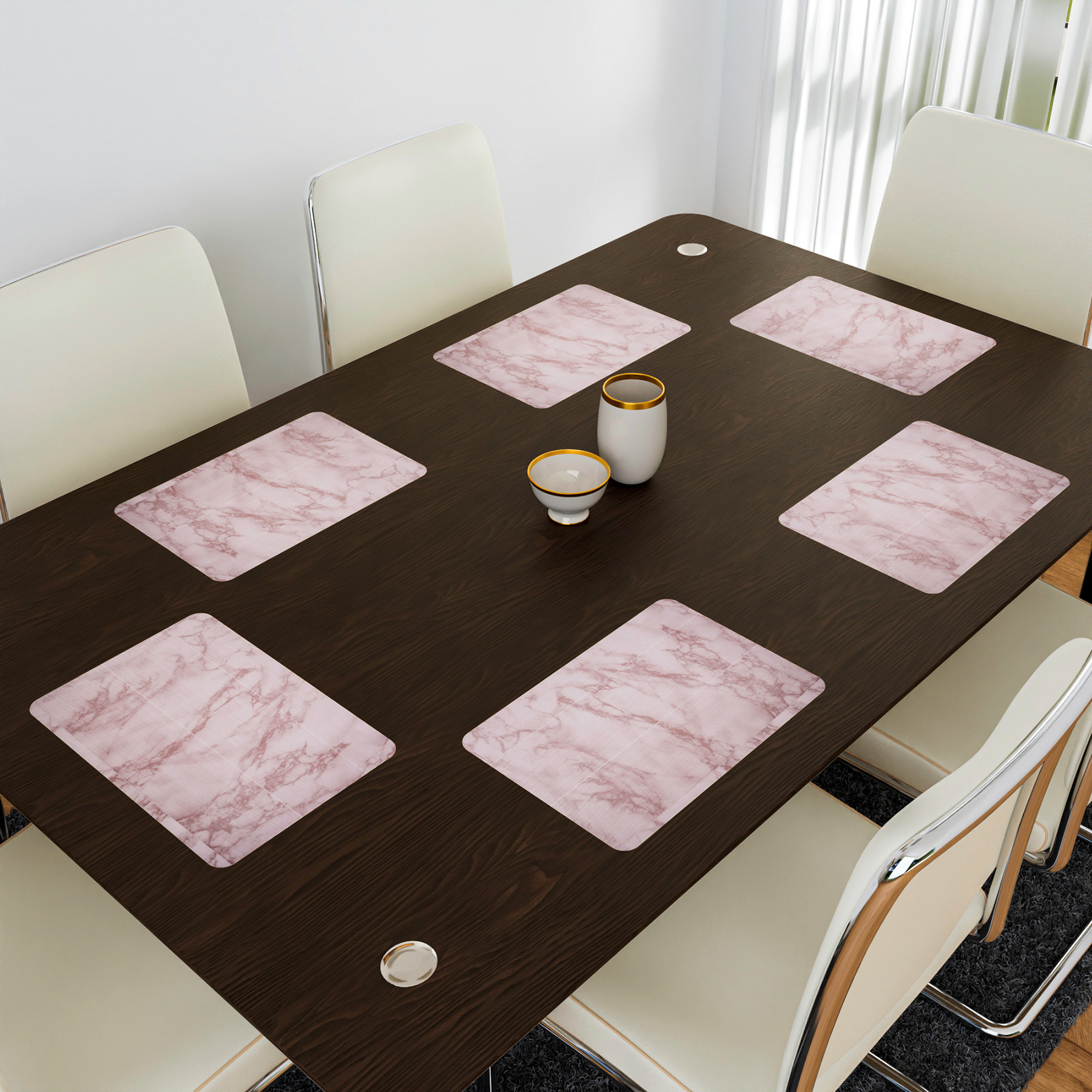 Kuber Industries Placemat | Placemats for Dining Room | Anti-Slip Table Mat Set | Placemats for Kitchen Table | Dining Table Placemats | Marble Placemat | 6 Piece Set | Pink