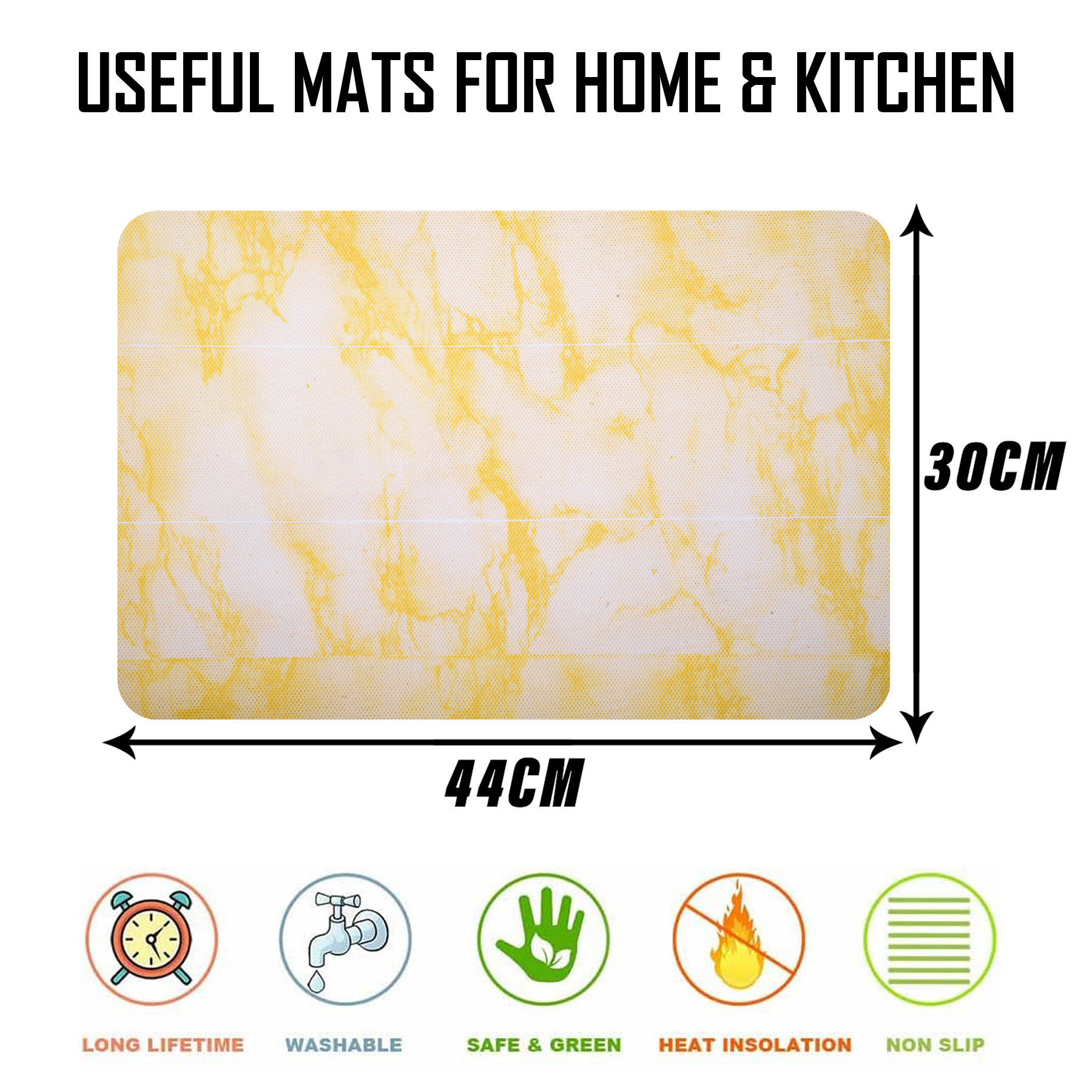 Kuber Industries Placemat | Placemats for Dining Room | Anti-Slip Table Mat Set | Placemats for Kitchen Table | Dining Table Placemats | Marble Placemat | 6 Piece Set | Yellow