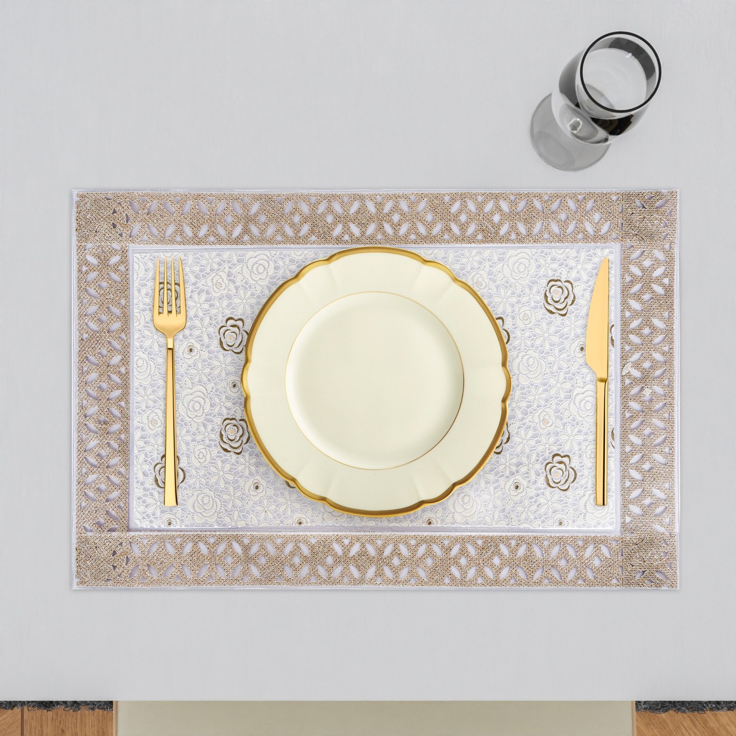 Kuber Industries Placemat  Placemats for Dining Room  Desginer Table Mat Set  Placemats for Kitchen Table  Dining Table Mats  Gulab Maiva Placemat  6 Piece Set  Cream