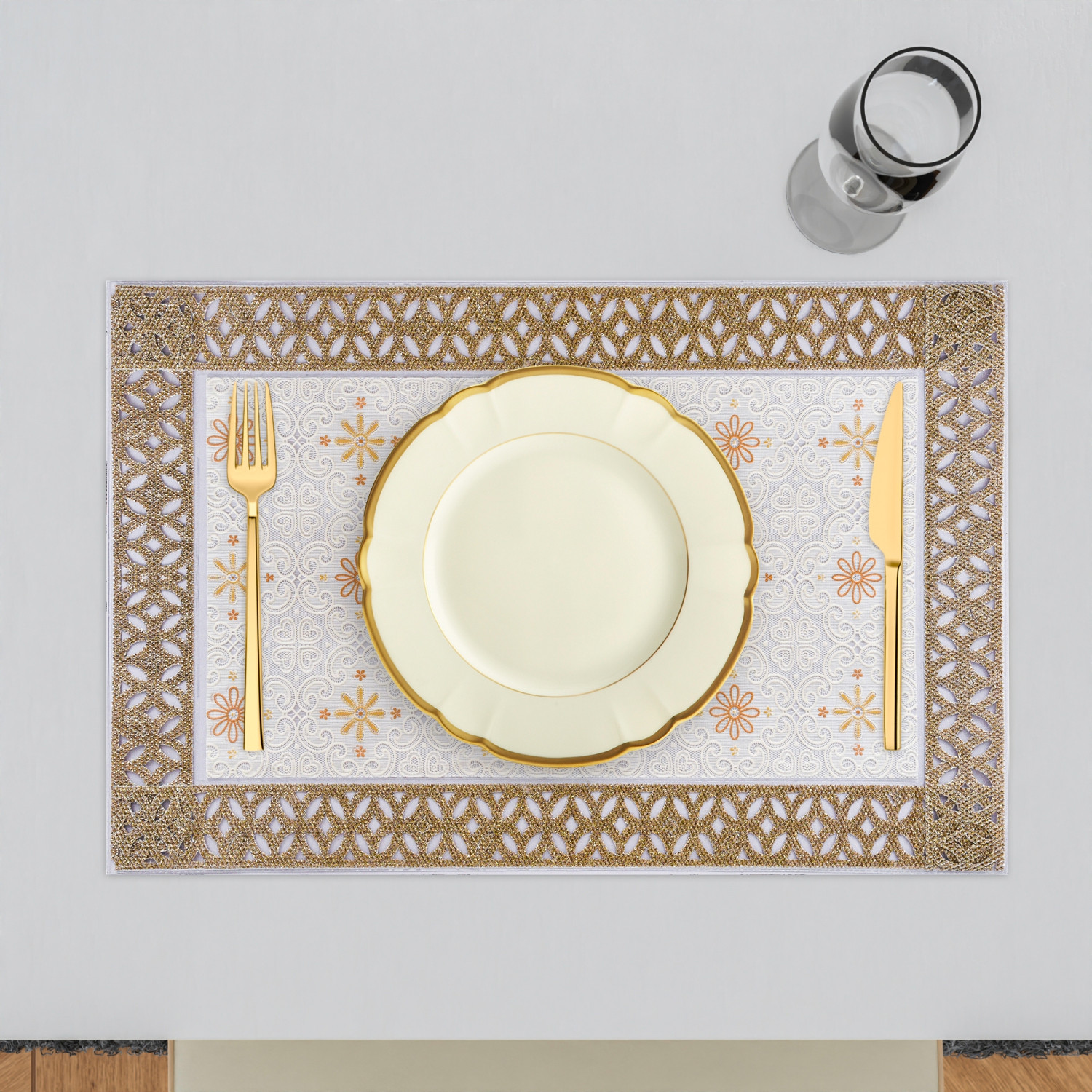 Kuber Industries Placemat  Placemats for Dining Room  Desginer Table Mat Set  Placemats for Kitchen Table  Dining Table Mats  Flower Maiva Placemat  6 Piece Set  Cream