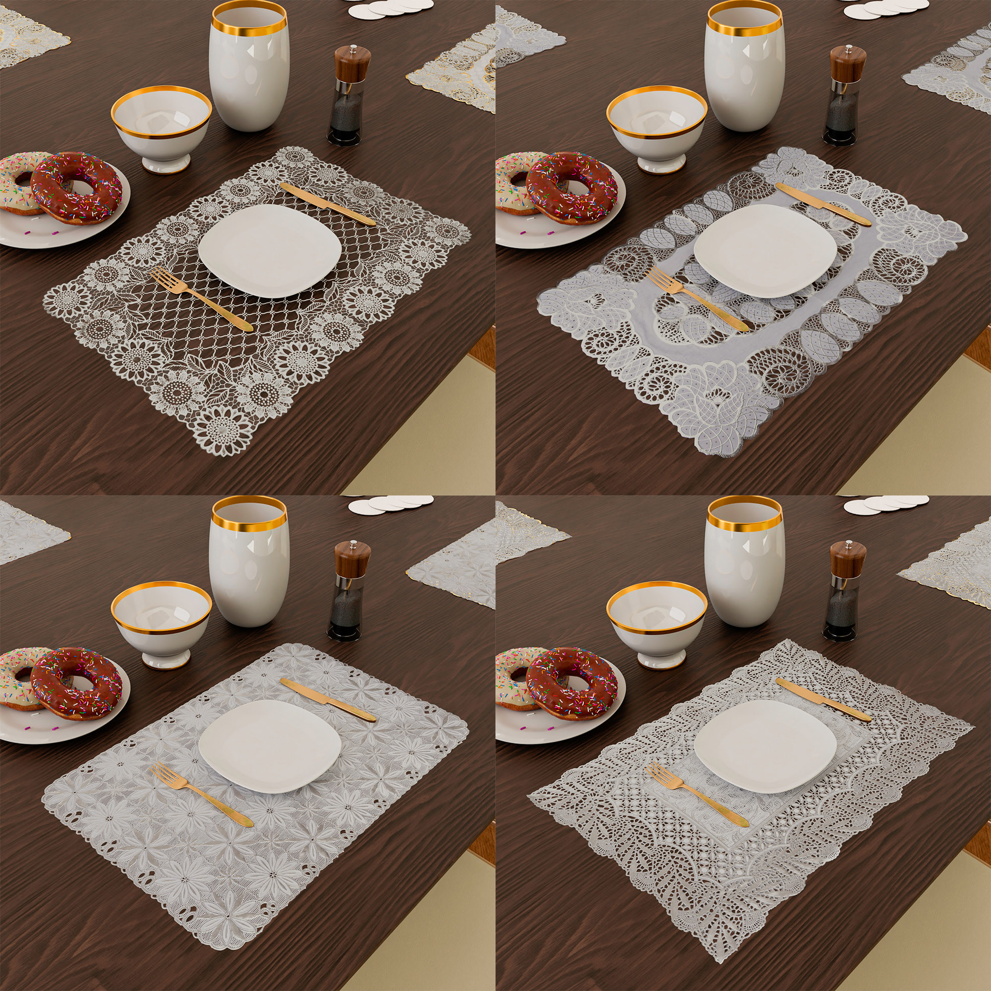 Kuber Industries Placemat  Placemats for Dining Room  Designer Table Mat Set  Placemats for Kitchen  Side Placemats  Table Placemat Set  Medium  4 Piece Set  14x20  Silver