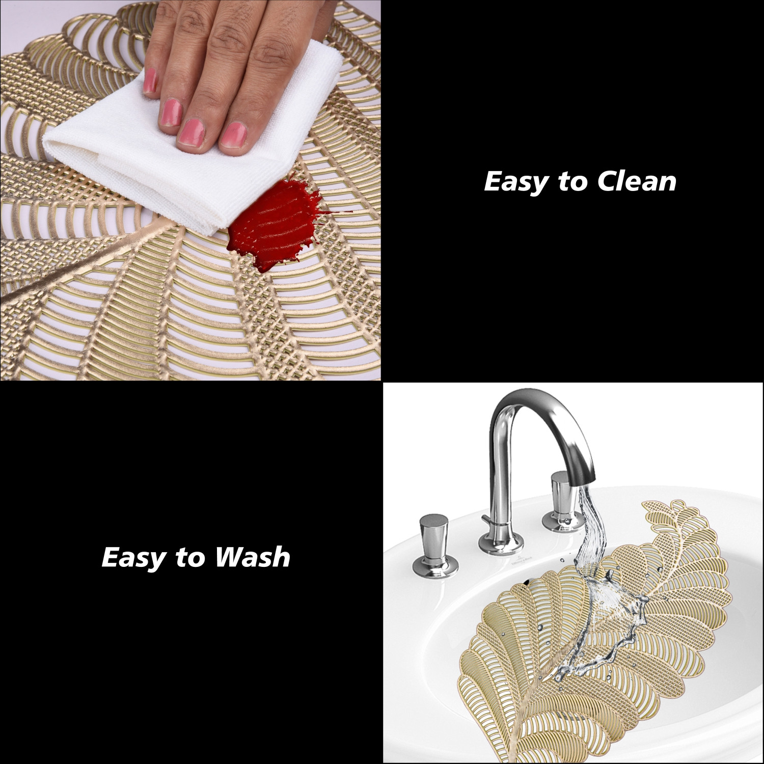 Kuber Industries Placemat  Placemats for Dining Room  Designer Table Mat Set  Placemats for Kitchen Table  Side Table Placemats  Leaf Shape Placemat  6 Piece Set  Golden