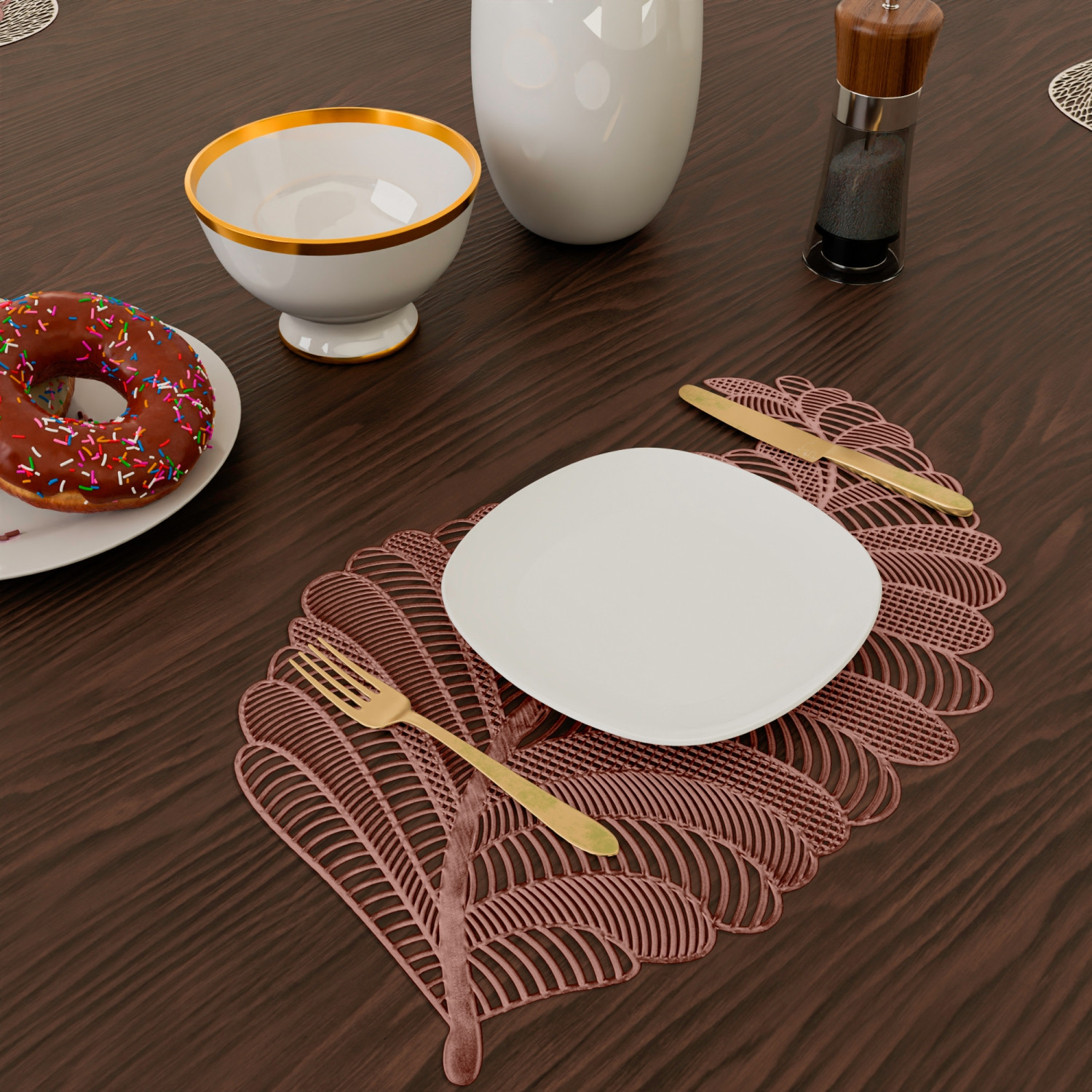 Kuber Industries Placemat  Placemats for Dining Room  Designer Table Mat Set  Placemats for Kitchen Table  Side Table Placemats  Leaf Shape Placemat  6 Piece Set  Copper