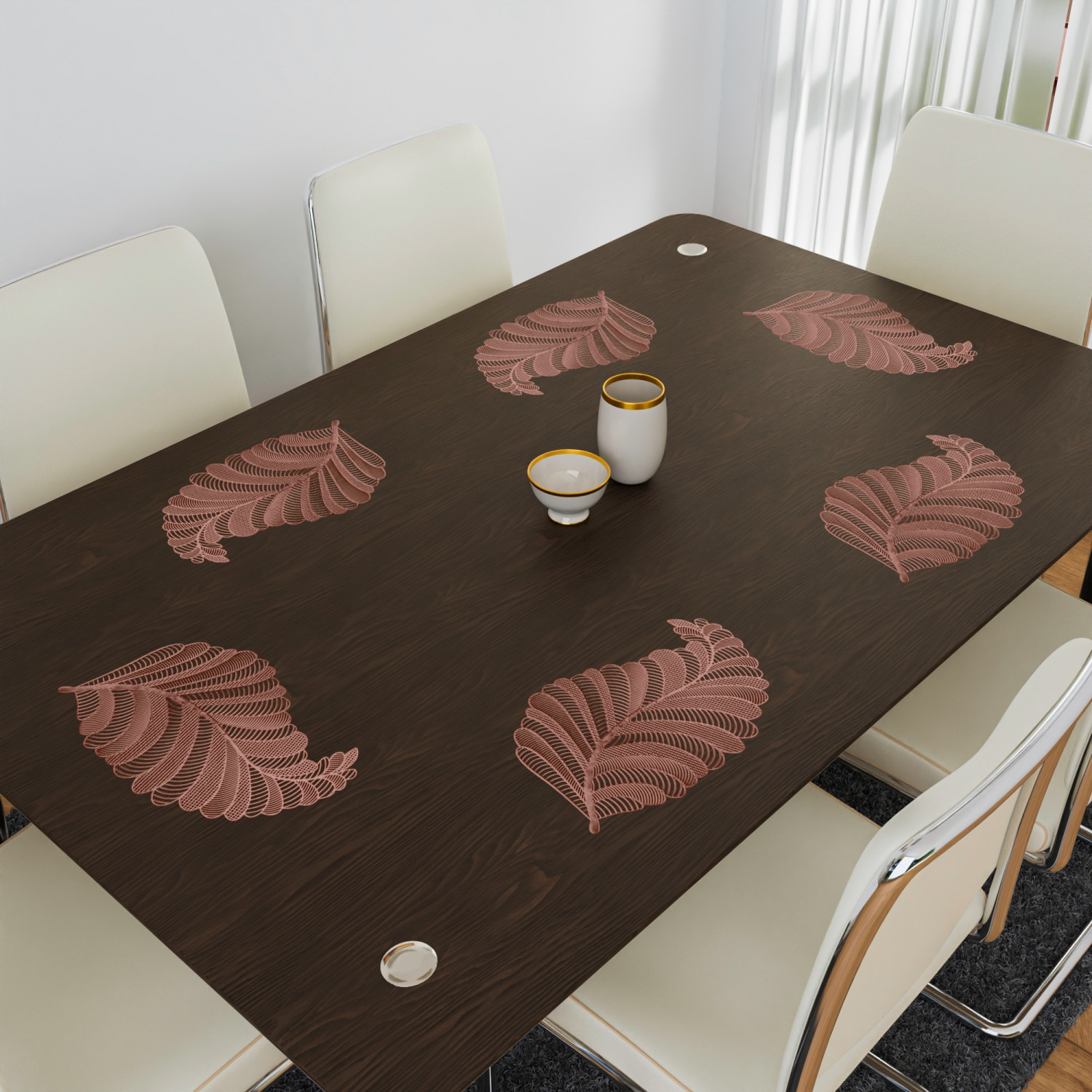 Kuber Industries Placemat  Placemats for Dining Room  Designer Table Mat Set  Placemats for Kitchen Table  Side Table Placemats  Leaf Shape Placemat  6 Piece Set  Copper
