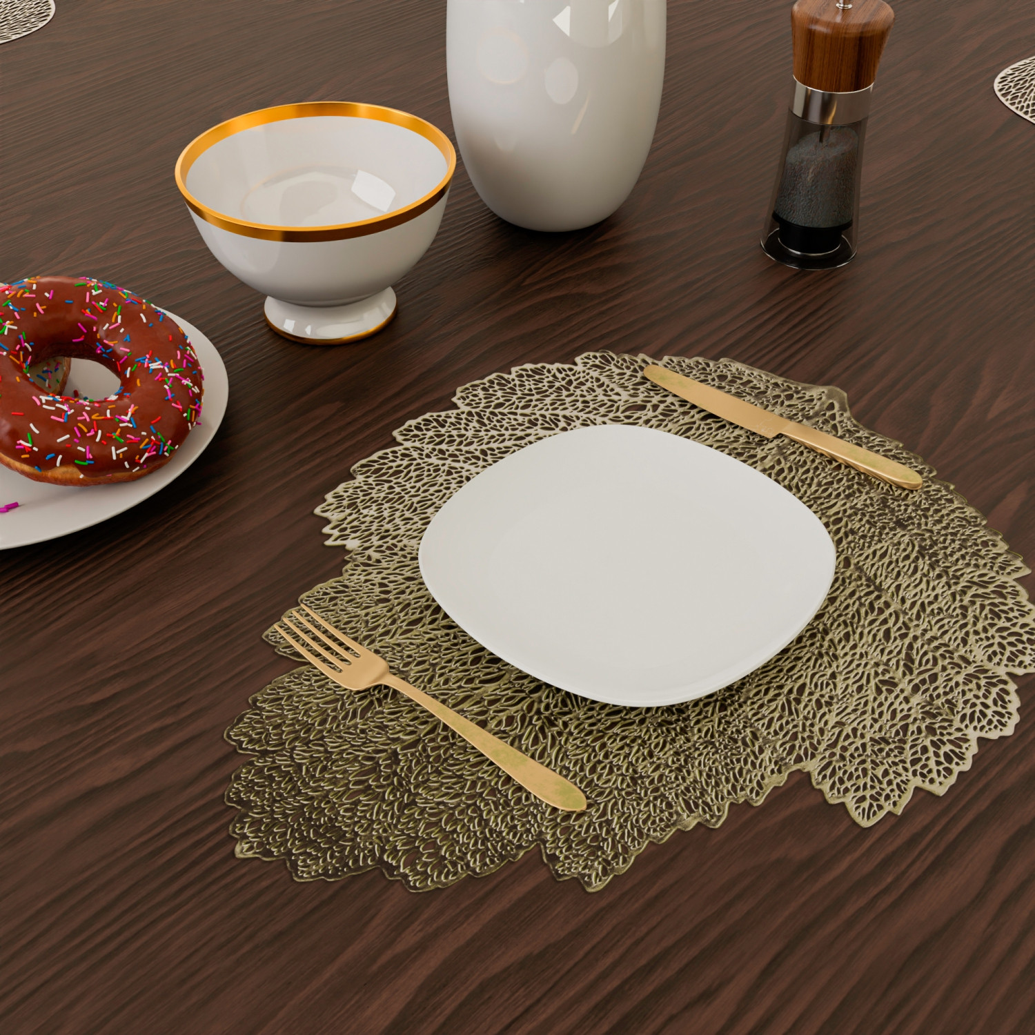 Kuber Industries Placemat  Placemats for Dining Room  Designer Table Mat Set  Placemats for Kitchen Table  Side Table Placemats  Patta Shape Placemat  6 Piece Set  Golden