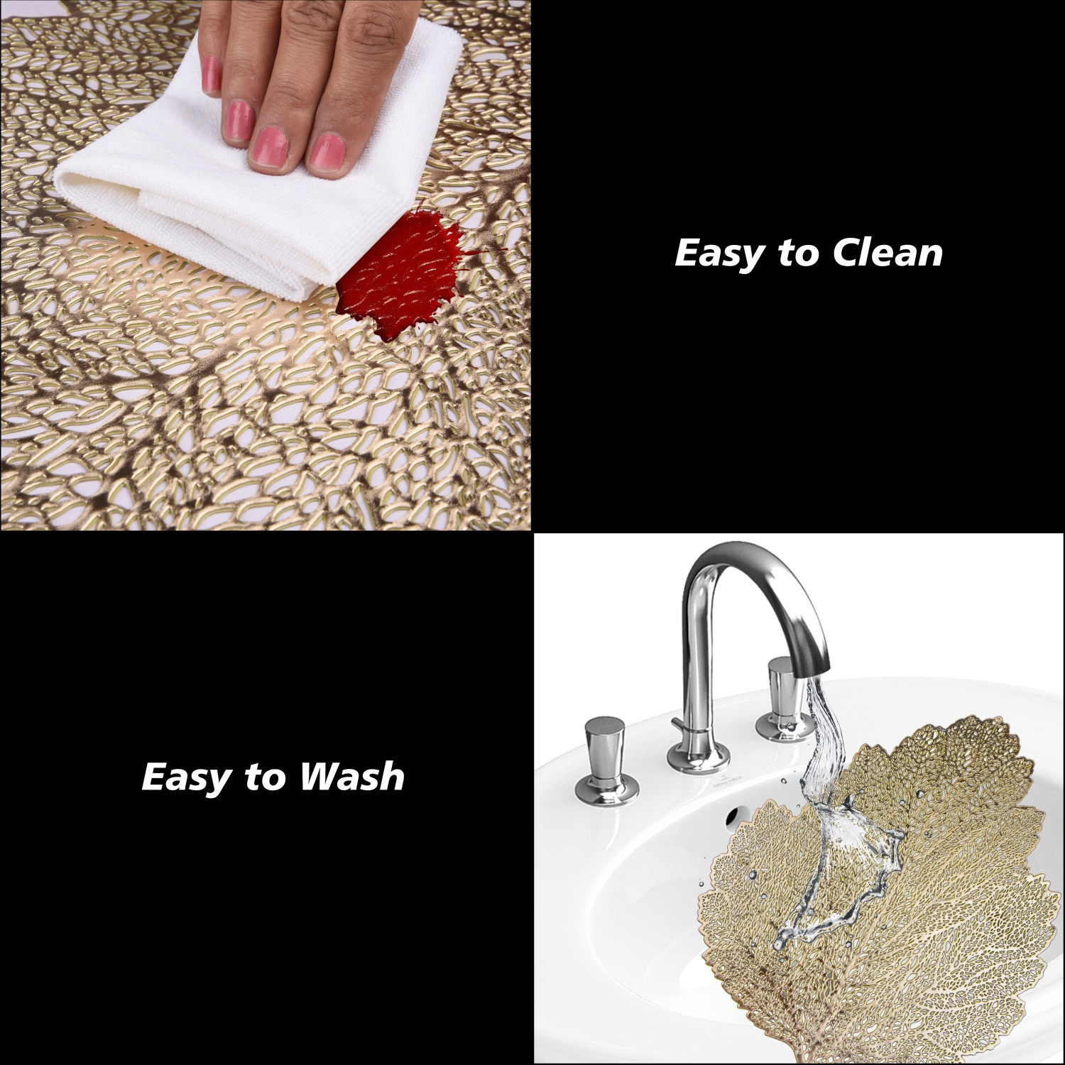 Kuber Industries Placemat  Placemats for Dining Room  Designer Table Mat Set  Placemats for Kitchen Table  Side Table Placemats  Patta Shape Placemat  6 Piece Set  Golden