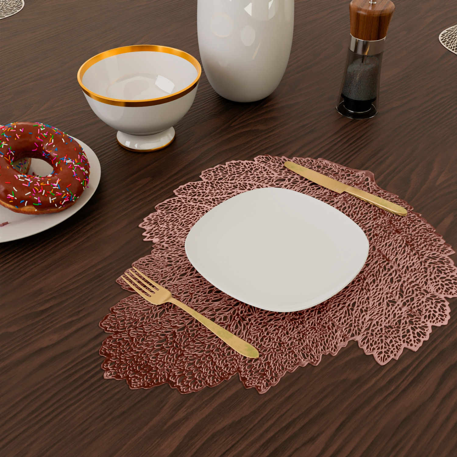 Kuber Industries Placemat  Placemats for Dining Room  Designer Table Mat Set  Placemats for Kitchen Table  Side Table Placemats  Patta Shape Placemat  6 Piece Set  Copper