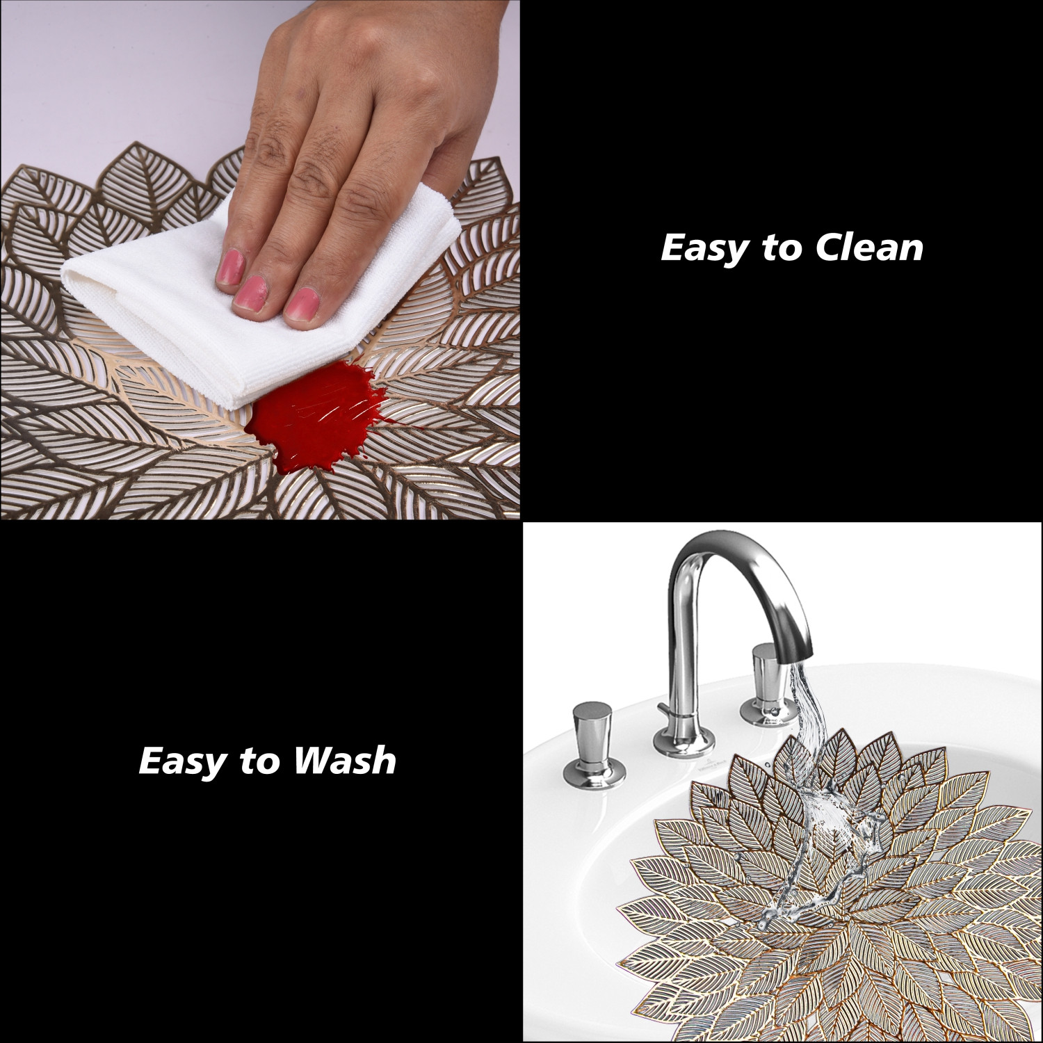 Kuber Industries Placemat  Placemats for Dining Room  Designer Table Mat Set  Placemats for Kitchen Table  Side Table Placemats  Round Flower Placemat  6 Piece Set  Golden