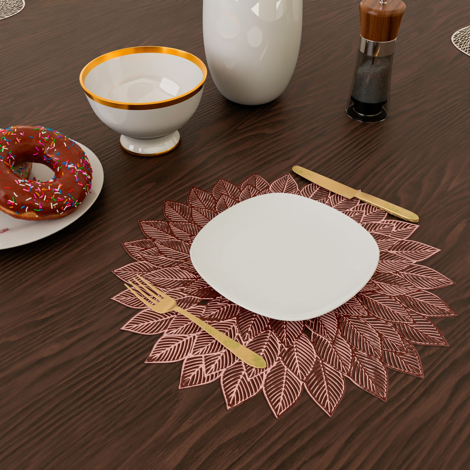Kuber Industries Placemat  Placemats for Dining Room  Designer Table Mat Set  Placemats for Kitchen Table  Side Table Placemats  Round Flower Placemat  6 Piece Set  Copper