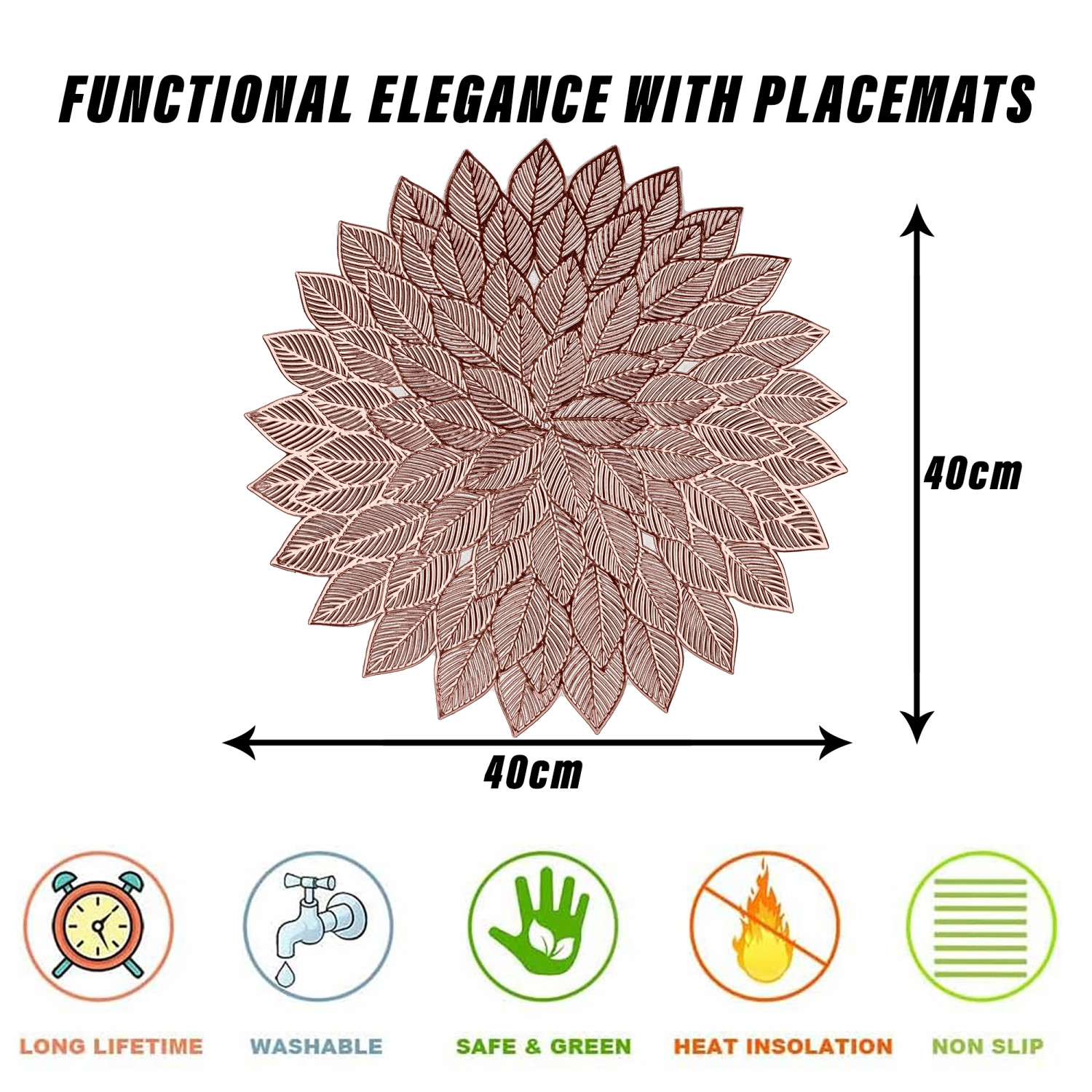 Kuber Industries Placemat | Placemats for Dining Room | Designer Table Mat Set | Placemats for Kitchen Table | Side Table Placemats | Round Flower Placemat |Copper