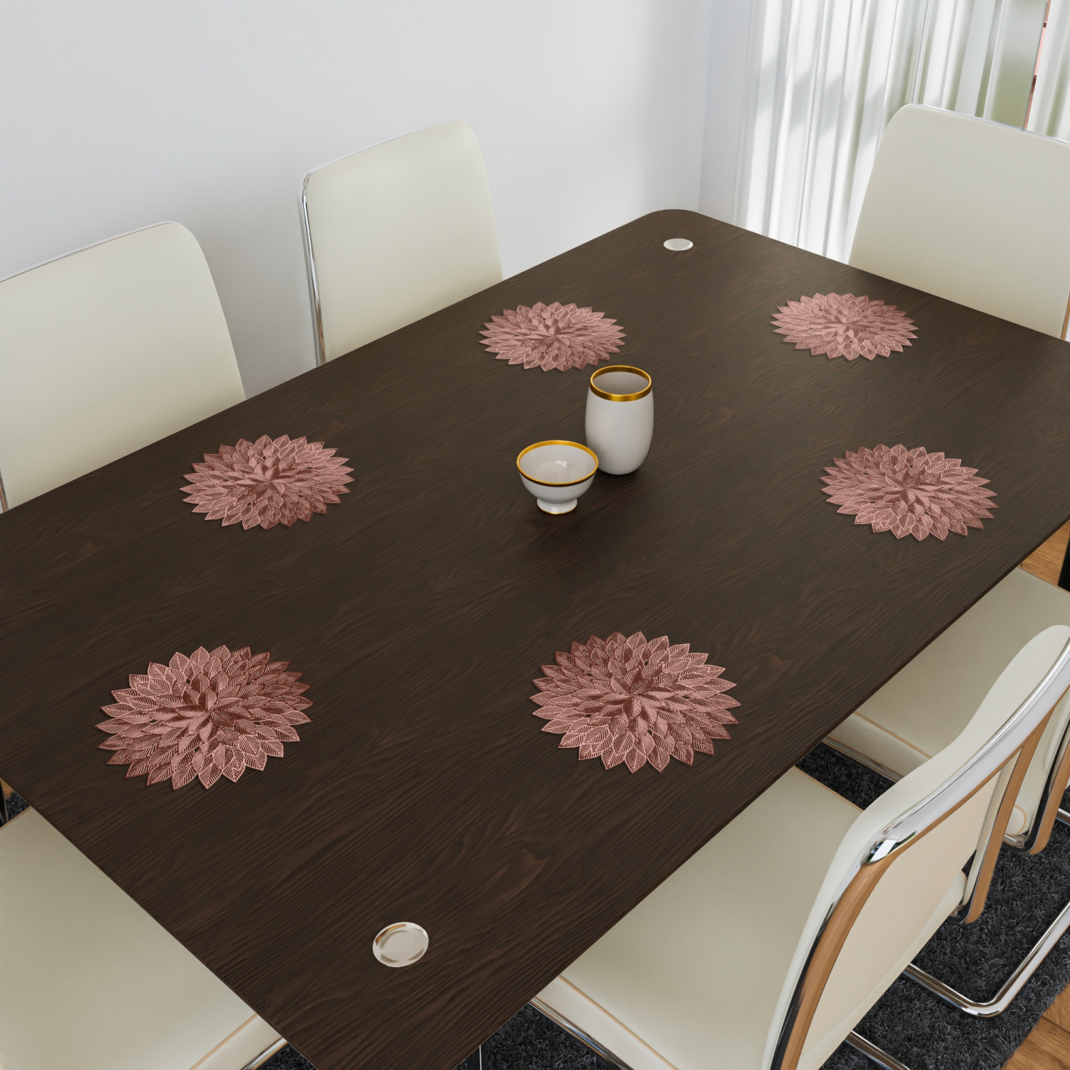 Kuber Industries Placemat | Placemats for Dining Room | Designer Table Mat Set | Placemats for Kitchen Table | Side Table Placemats | Round Flower Placemat |Copper