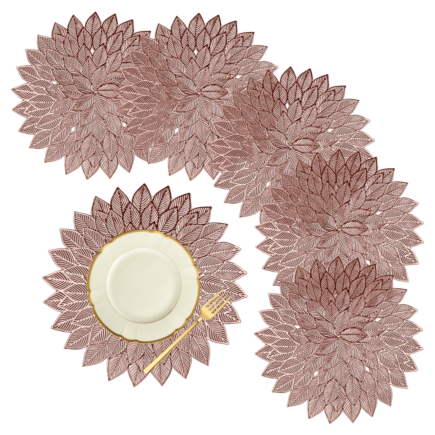 Kuber Industries Placemat | Placemats for Dining Room | Designer Table Mat Set | Placemats for Kitchen Table | Side Table Placemats | Round Flower Placemat |Copper