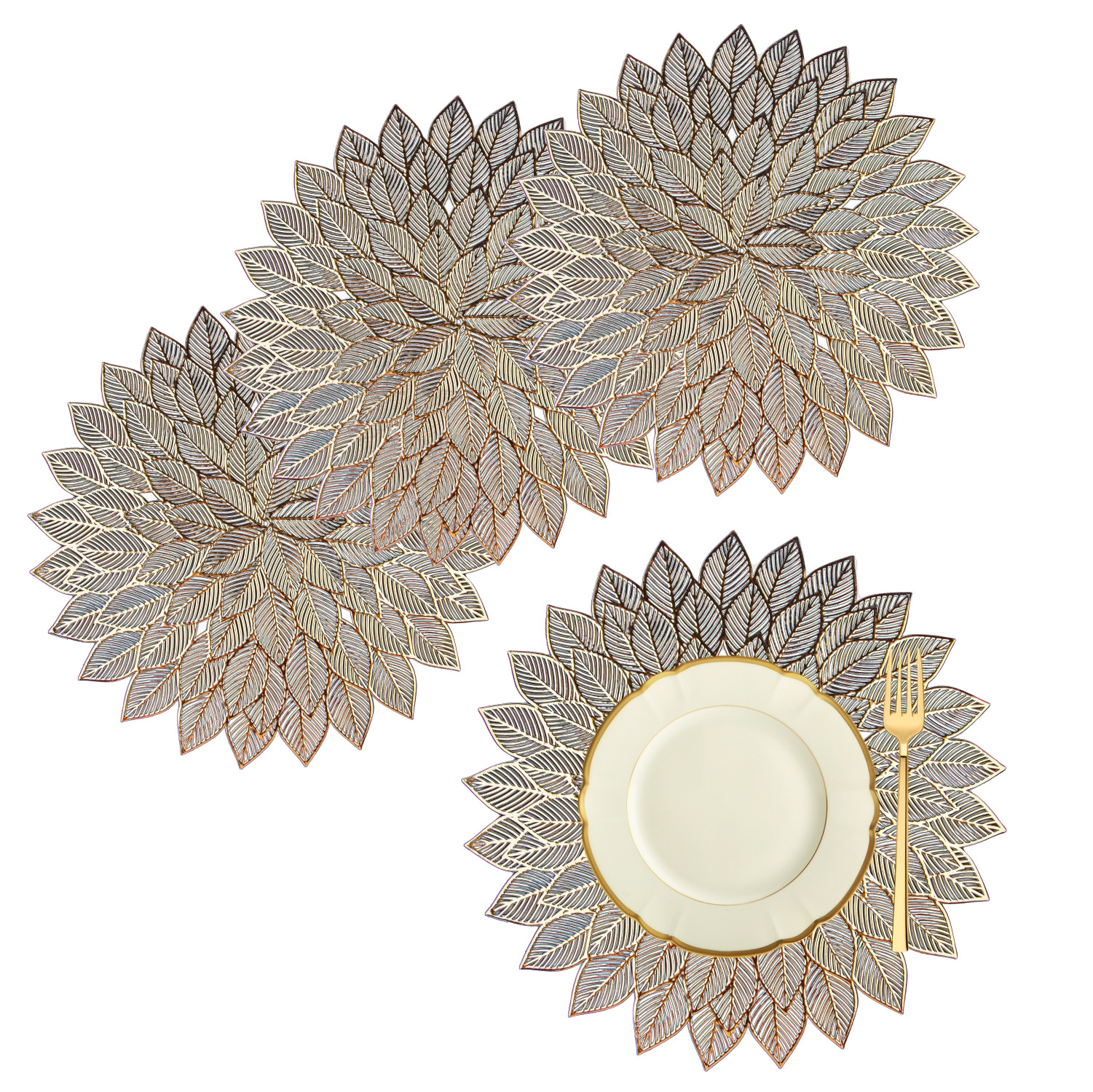 Kuber Industries Placemat | Placemats for Dining Room | Designer Table Mat Set | Placemats for Kitchen Table | Side Table Placemats | Round Flower Placemat |Golden