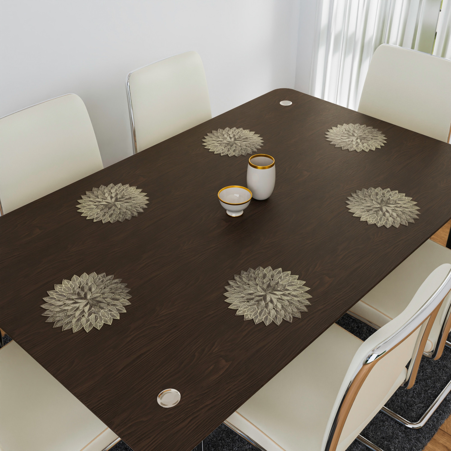 Kuber Industries Placemat | Placemats for Dining Room | Designer Table Mat Set | Placemats for Kitchen Table | Side Table Placemats | Round Flower Placemat |Golden
