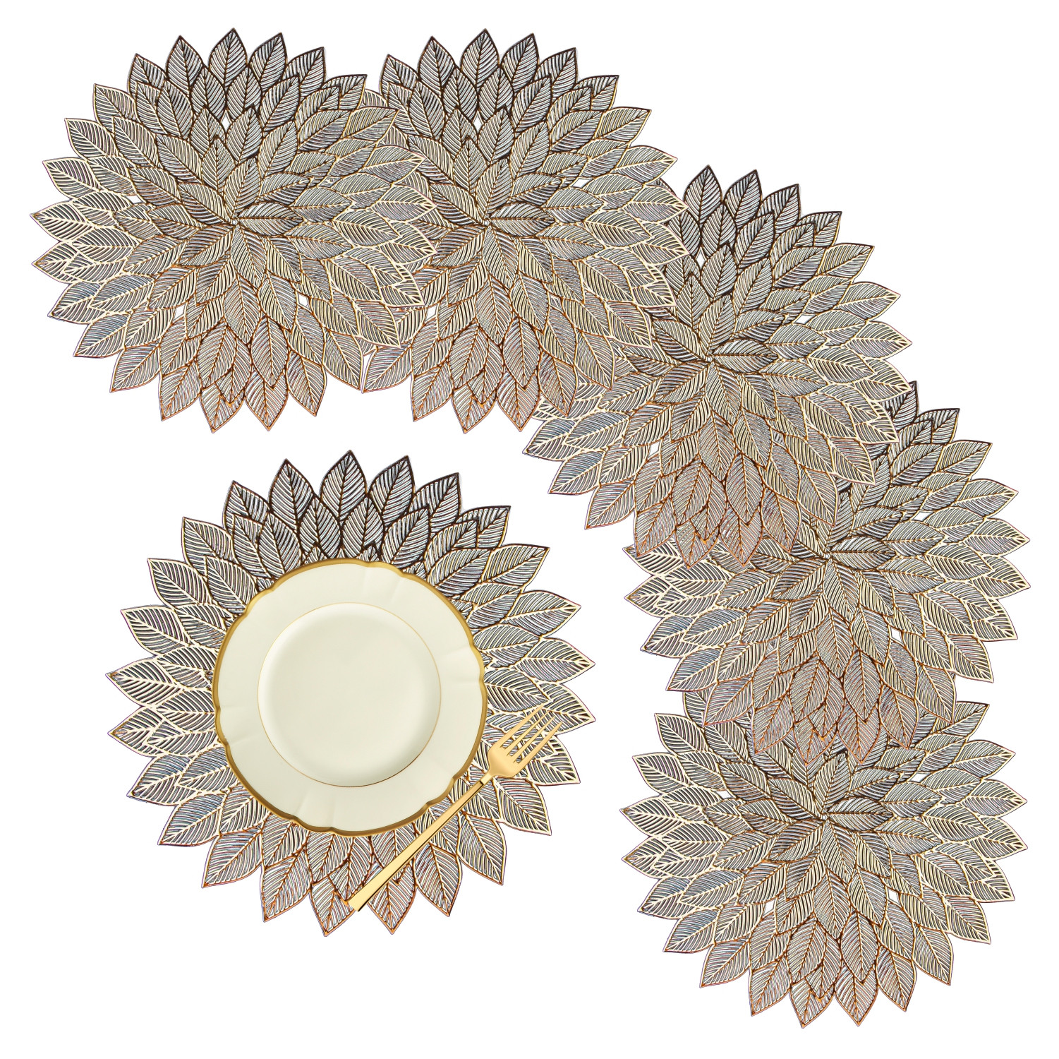 Kuber Industries Placemat | Placemats for Dining Room | Designer Table Mat Set | Placemats for Kitchen Table | Side Table Placemats | Round Flower Placemat |Golden