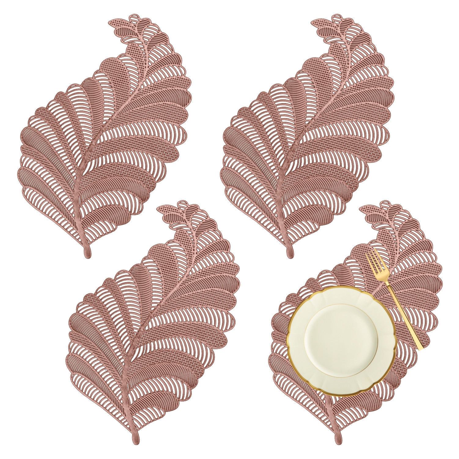 Kuber Industries Placemat | Placemats for Dining Room | Designer Table Mat Set | Placemats for Kitchen Table | Side Table Placemats | Leaf Shape Placemat |Copper