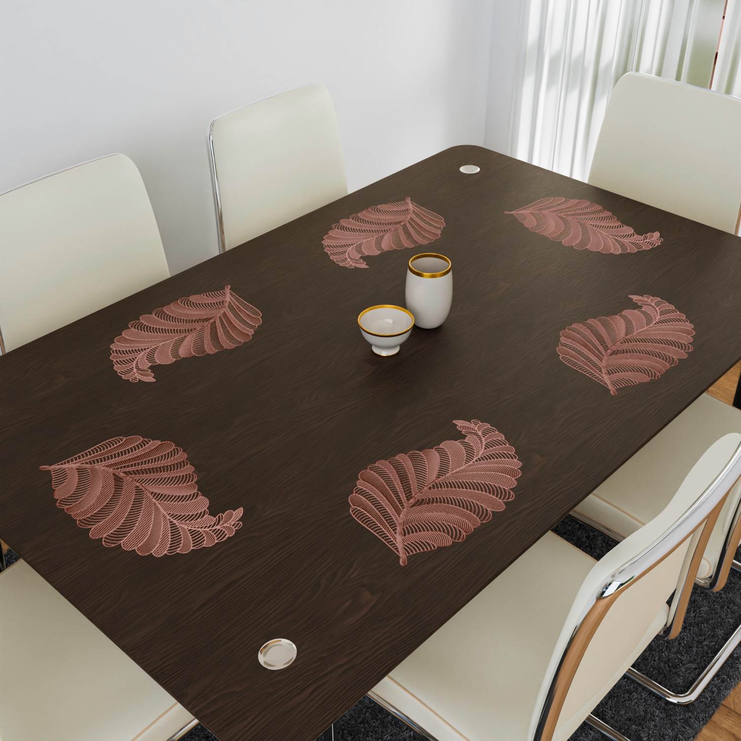 Kuber Industries Placemat | Placemats for Dining Room | Designer Table Mat Set | Placemats for Kitchen Table | Side Table Placemats | Leaf Shape Placemat |Copper