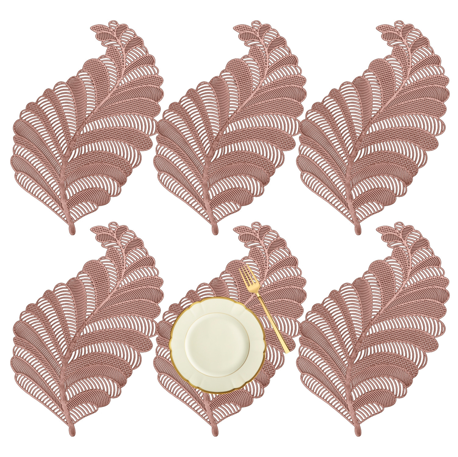 Kuber Industries Placemat | Placemats for Dining Room | Designer Table Mat Set | Placemats for Kitchen Table | Side Table Placemats | Leaf Shape Placemat |Copper