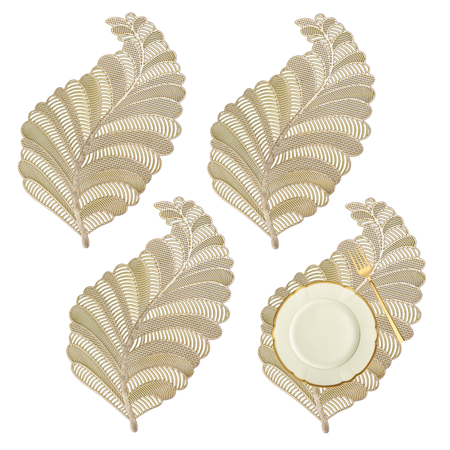 Kuber Industries Placemat | Placemats for Dining Room | Designer Table Mat Set | Placemats for Kitchen Table | Side Table Placemats | Leaf Shape Placemat |Golden