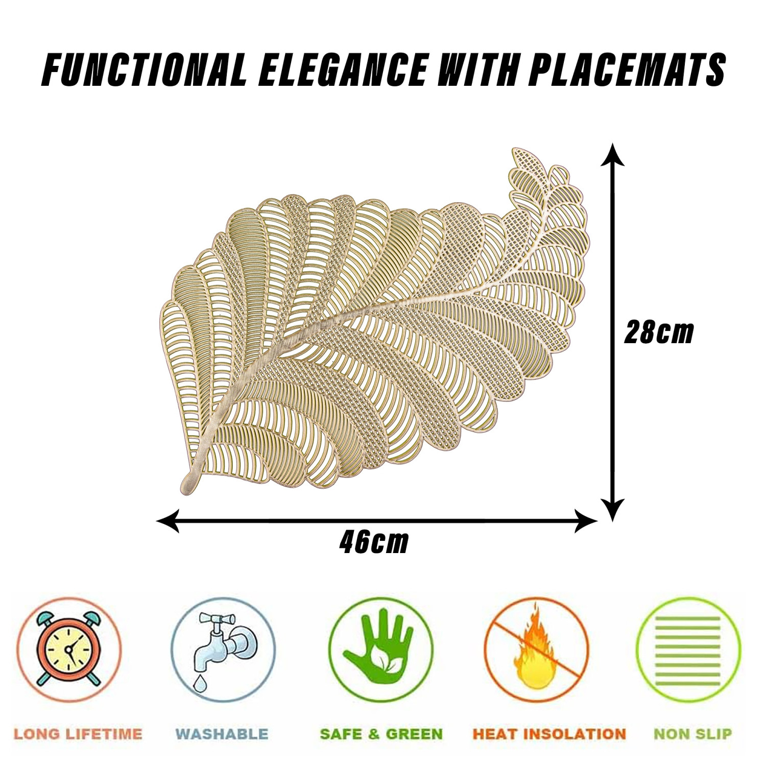 Kuber Industries Placemat | Placemats for Dining Room | Designer Table Mat Set | Placemats for Kitchen Table | Side Table Placemats | Leaf Shape Placemat |Golden