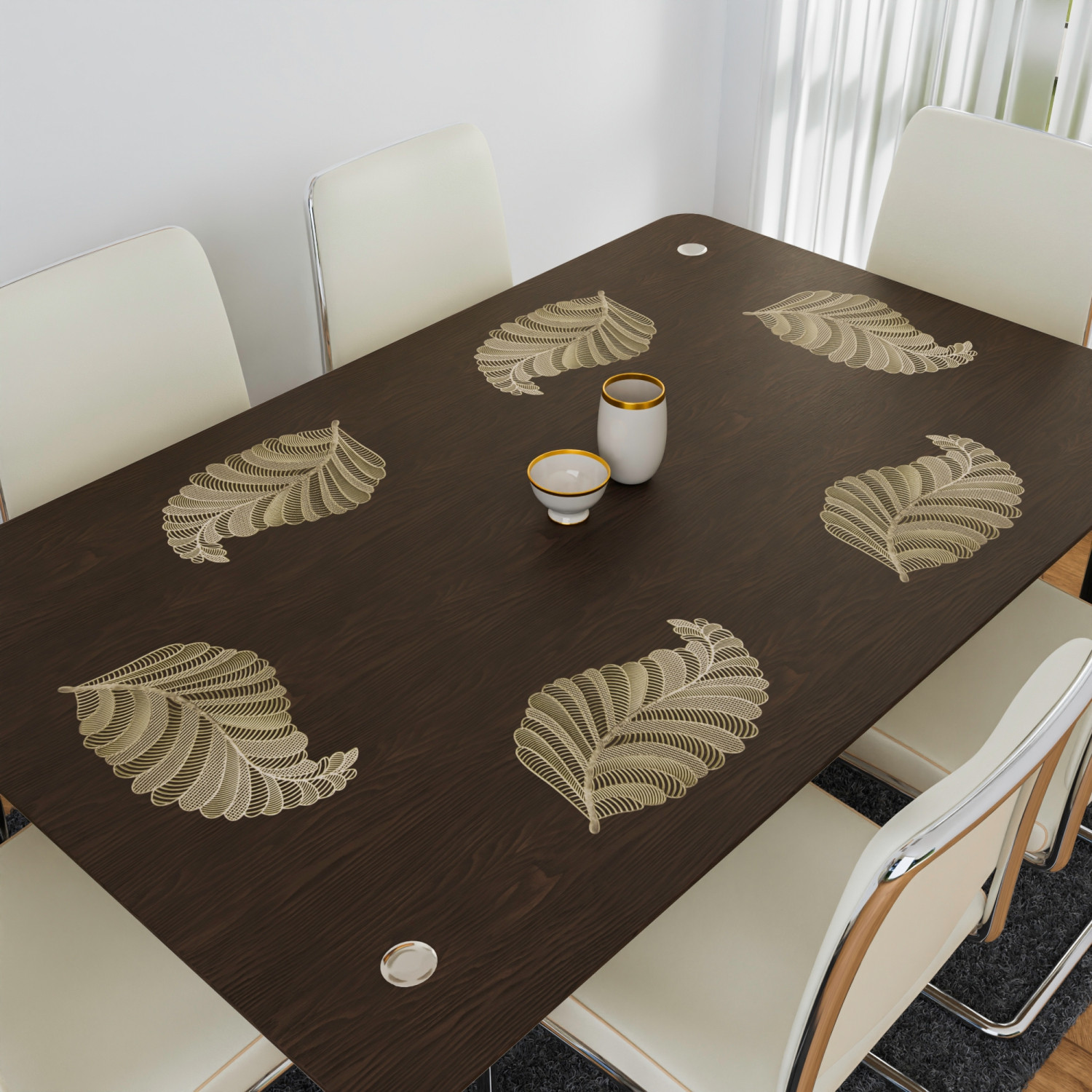 Kuber Industries Placemat | Placemats for Dining Room | Designer Table Mat Set | Placemats for Kitchen Table | Side Table Placemats | Leaf Shape Placemat |Golden