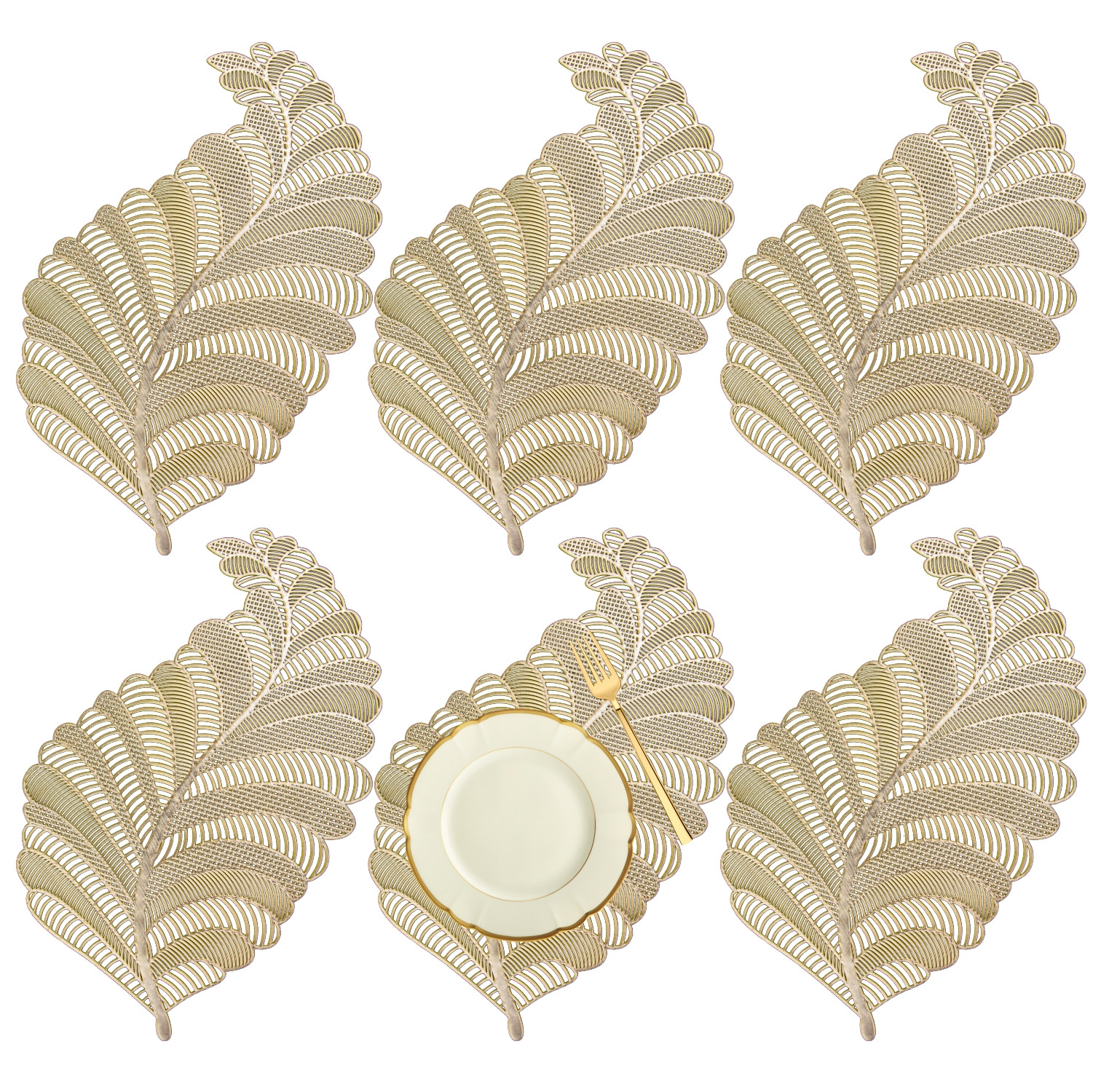 Kuber Industries Placemat | Placemats for Dining Room | Designer Table Mat Set | Placemats for Kitchen Table | Side Table Placemats | Leaf Shape Placemat |Golden